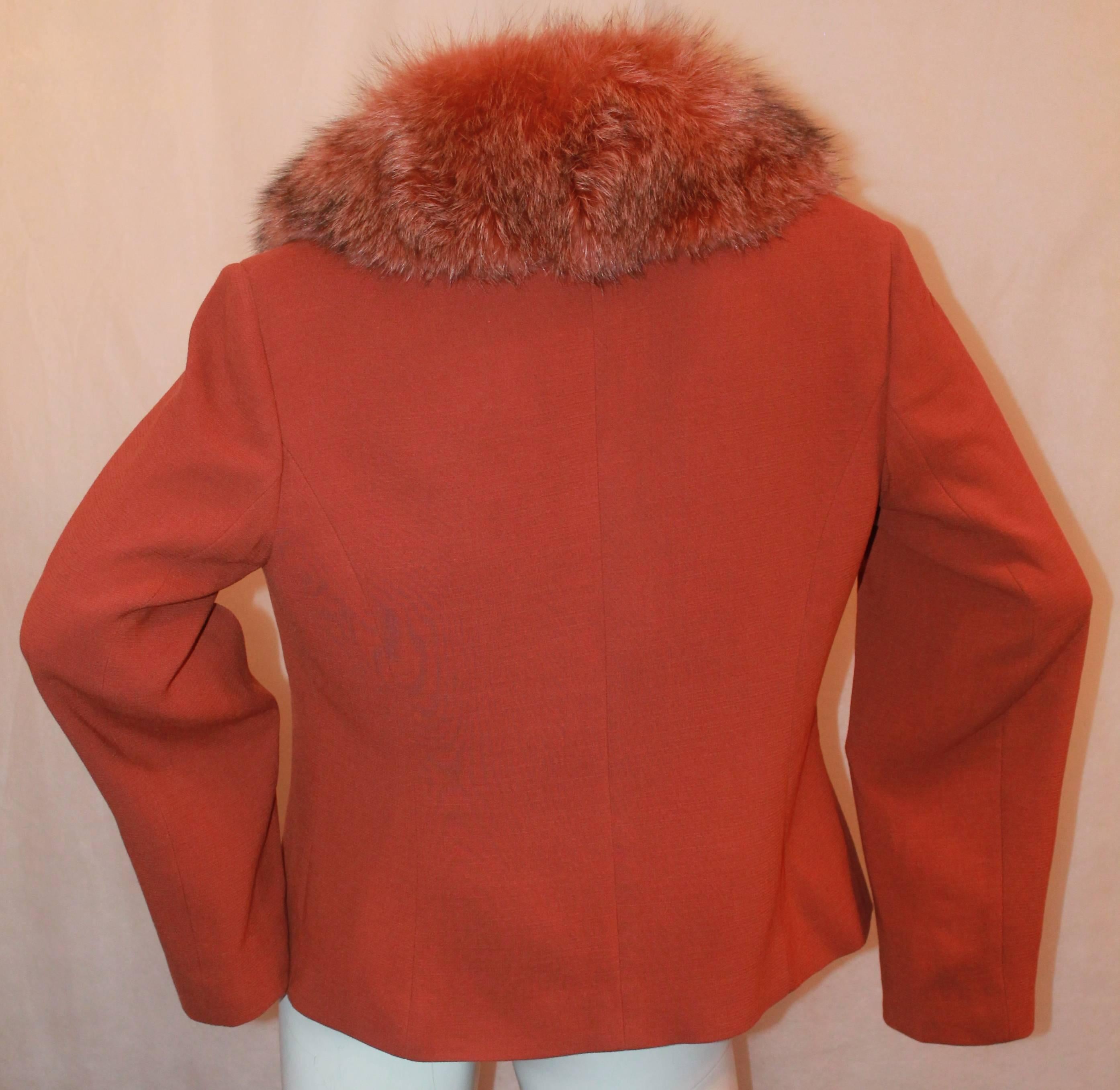 Agnona Burnt Orange Wool Jacket with Fox Collar - 30 In Excellent Condition In West Palm Beach, FL