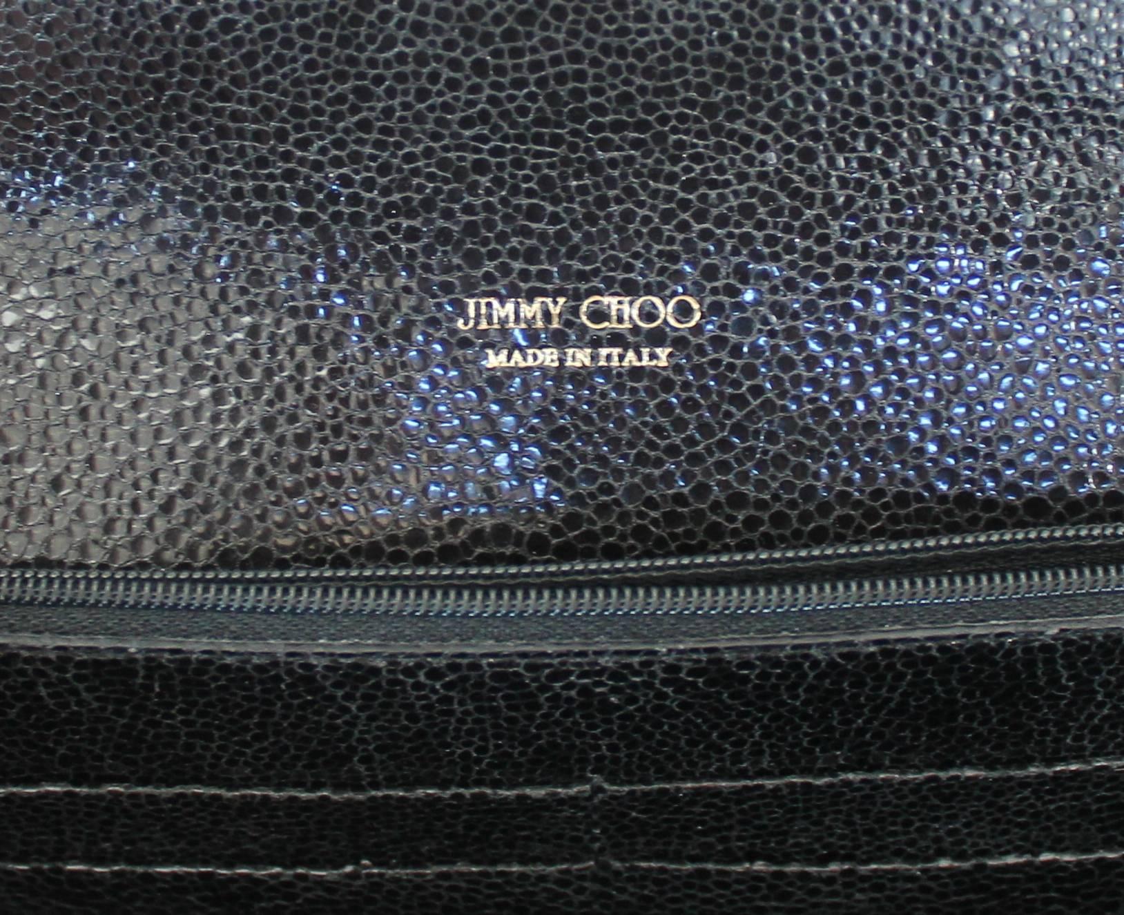 Women's Jimmy Choo Blue Sparkle & Black Cracked Leather Clutch - GHW
