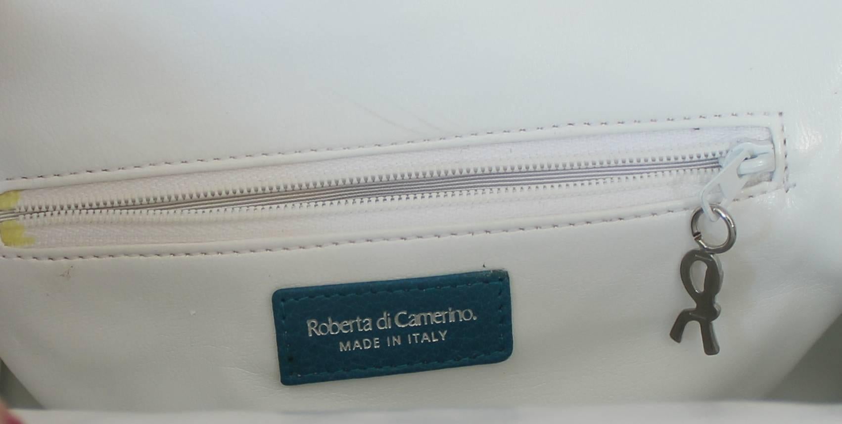 Roberta di Camerino 1990's White, Blue, & Green Velvet & Cotton Handbag 3