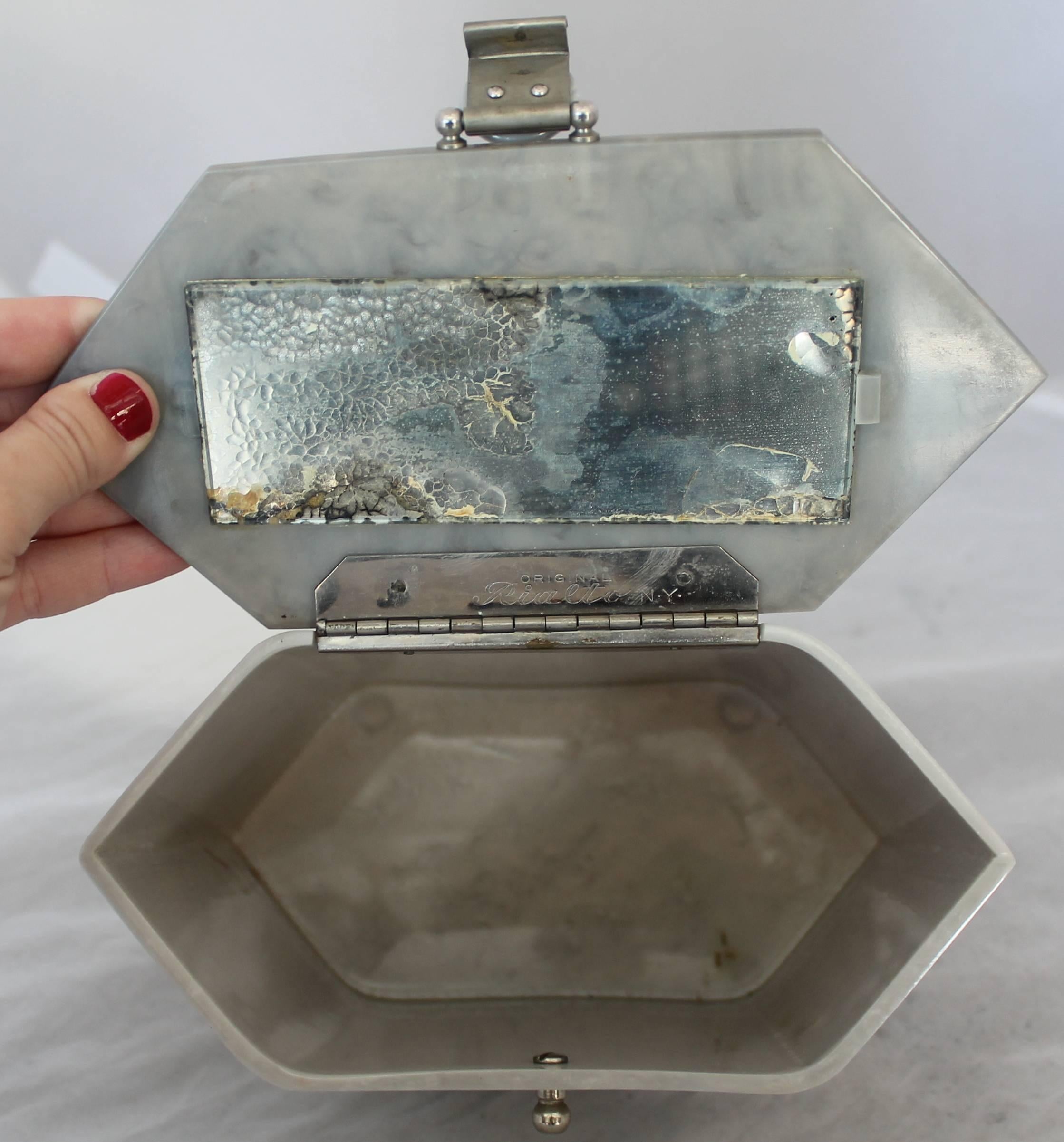 Rialto NY 1950's Grey Lucite Hexagon Top Handle Handbag 2