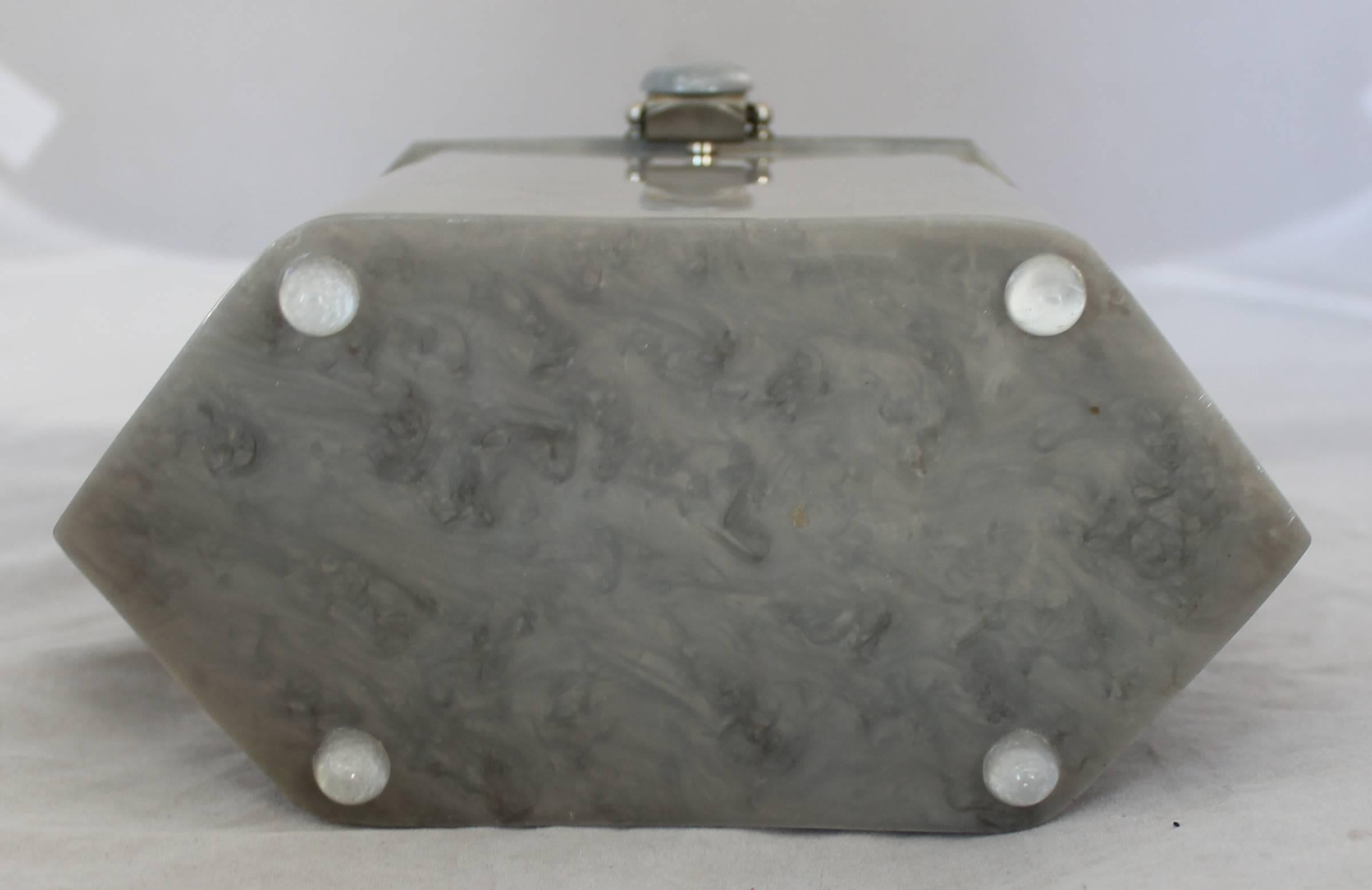 Women's Rialto NY 1950's Grey Lucite Hexagon Top Handle Handbag