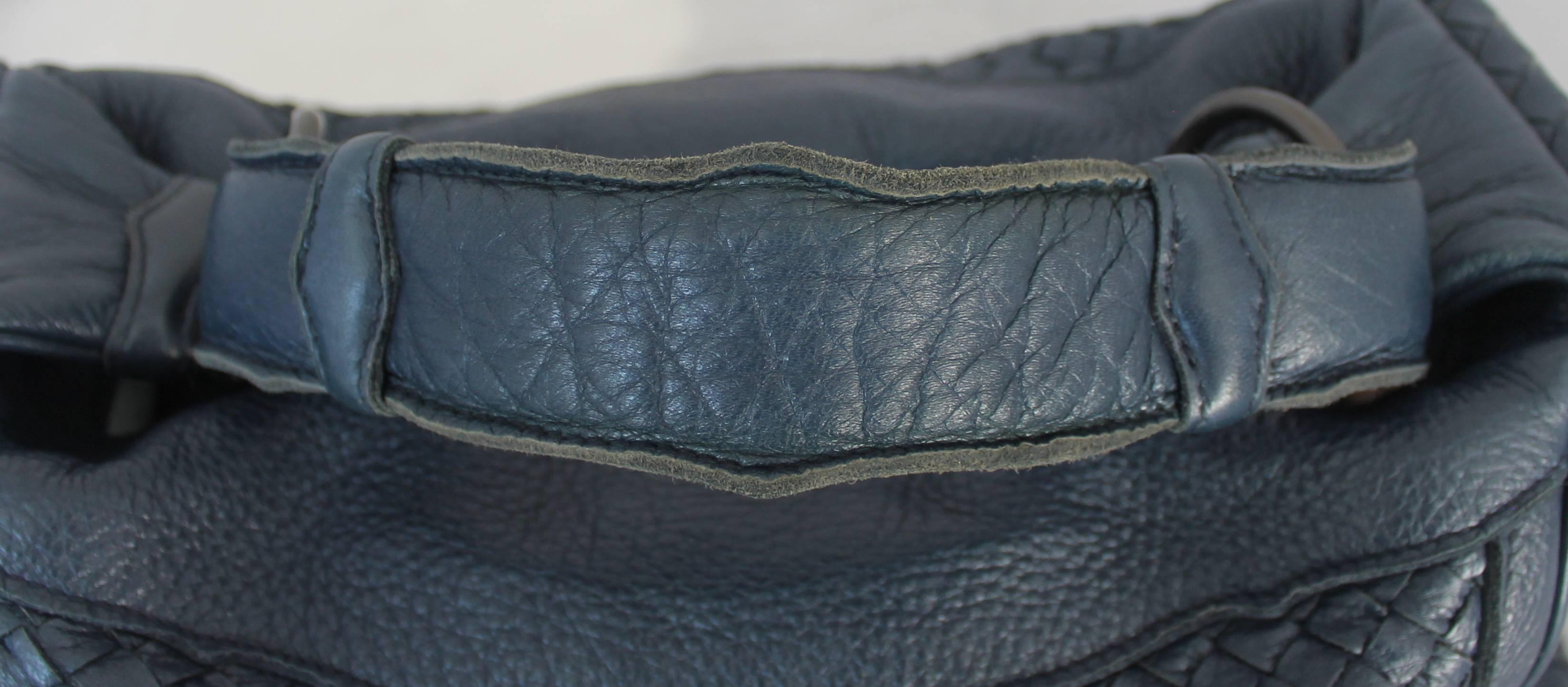 Black Bottega Veneta Navy Woven Leather Large Shoulder Bag