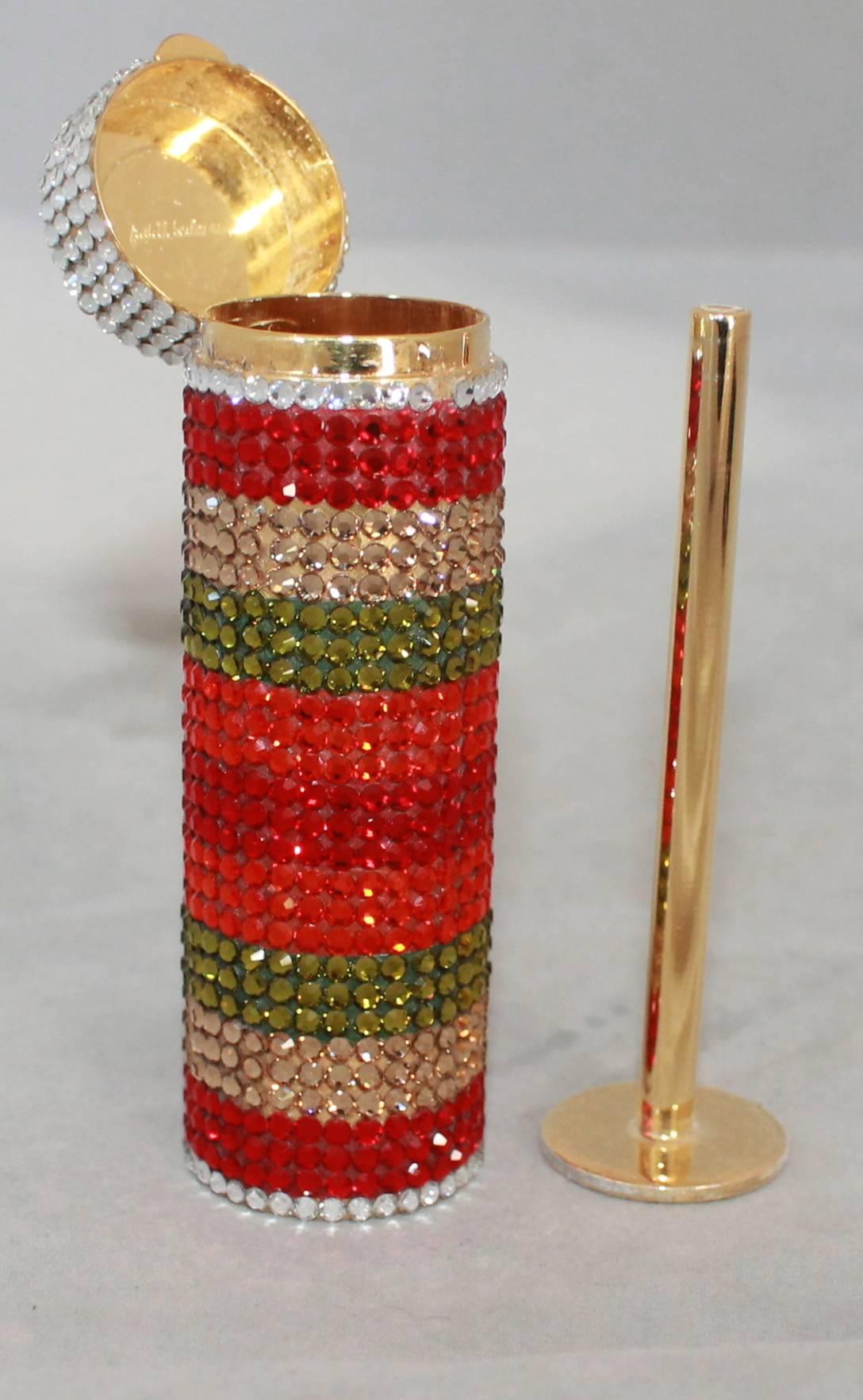 Judith Leiber 1990's Multi Colored Crystal Lifesavers Minaudiere  - GHW.  This beautiful piece is in very good vintage condition only missing a few rhinestones. This adorable Lifesavers Minaudiere  consists of red, orange, white, green, and