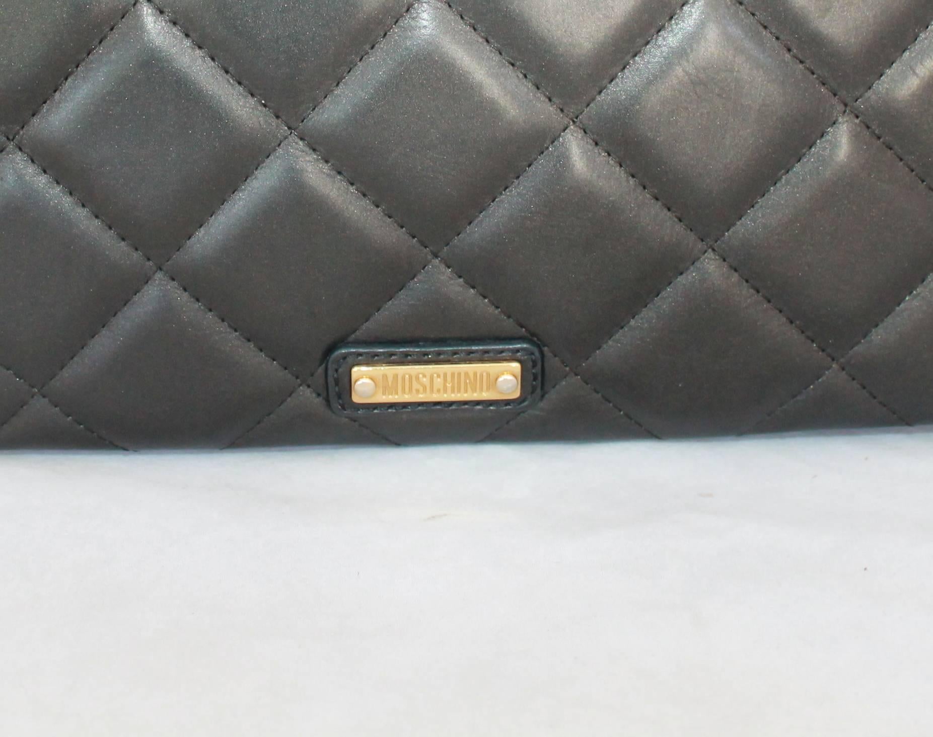 Moschino Pearlized Black Lambskin Leather Quilted Crossbody w/ Pearls-GHW 1
