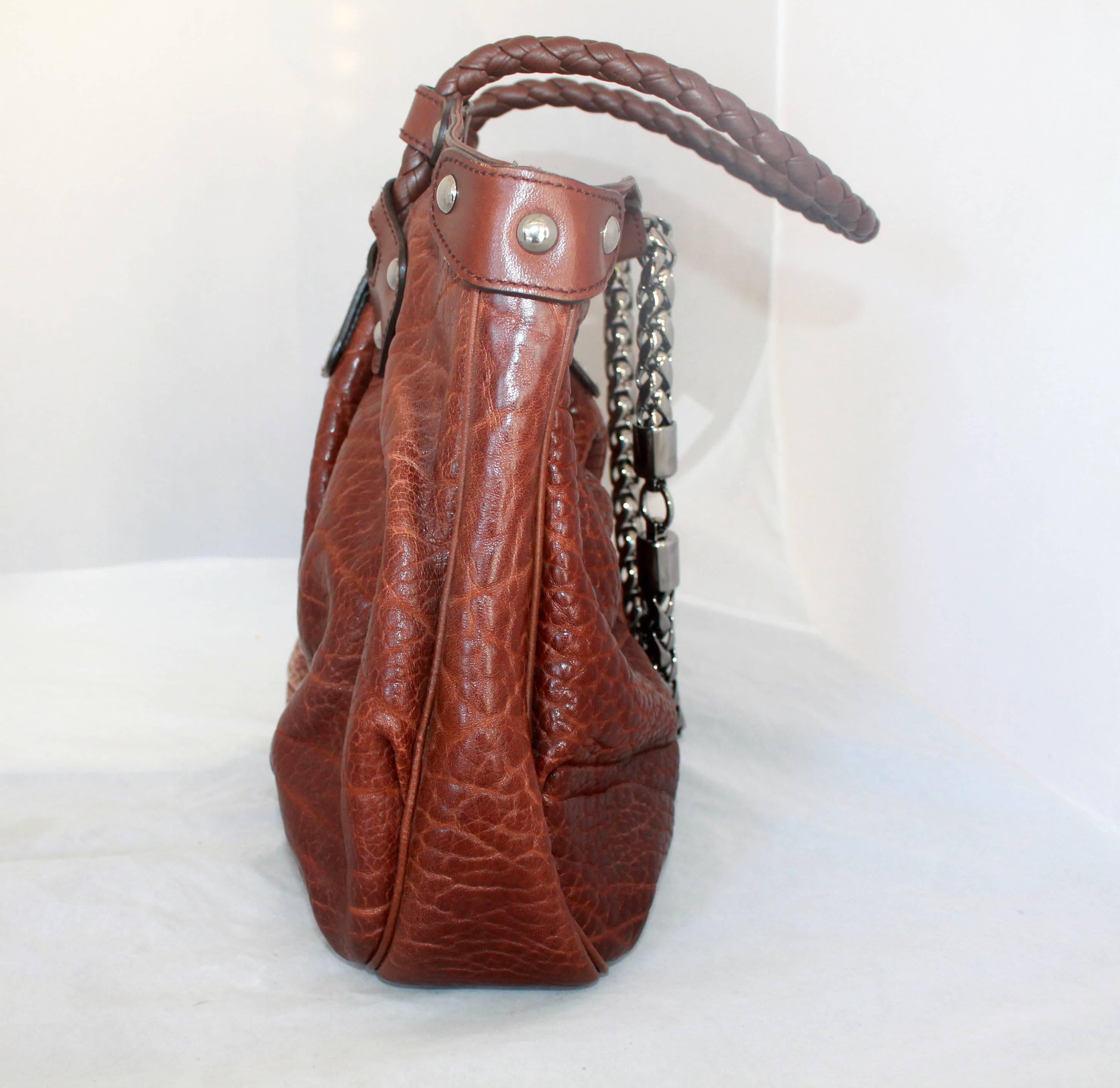 Women's Salvatore Ferragamo Two-Toned Brown Leather Should Bag - SHW
