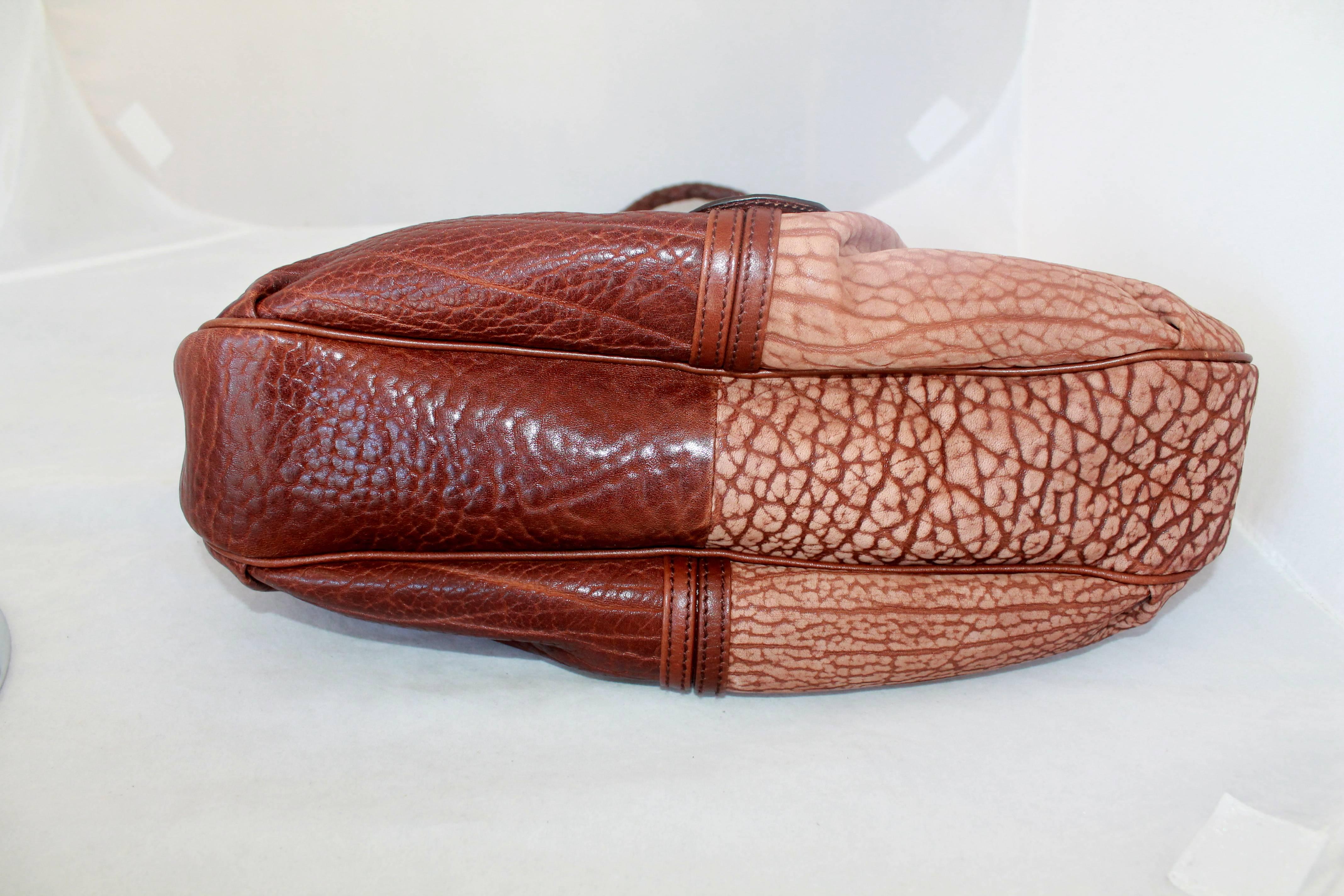 Salvatore Ferragamo Two-Toned Brown Leather Should Bag - SHW 1