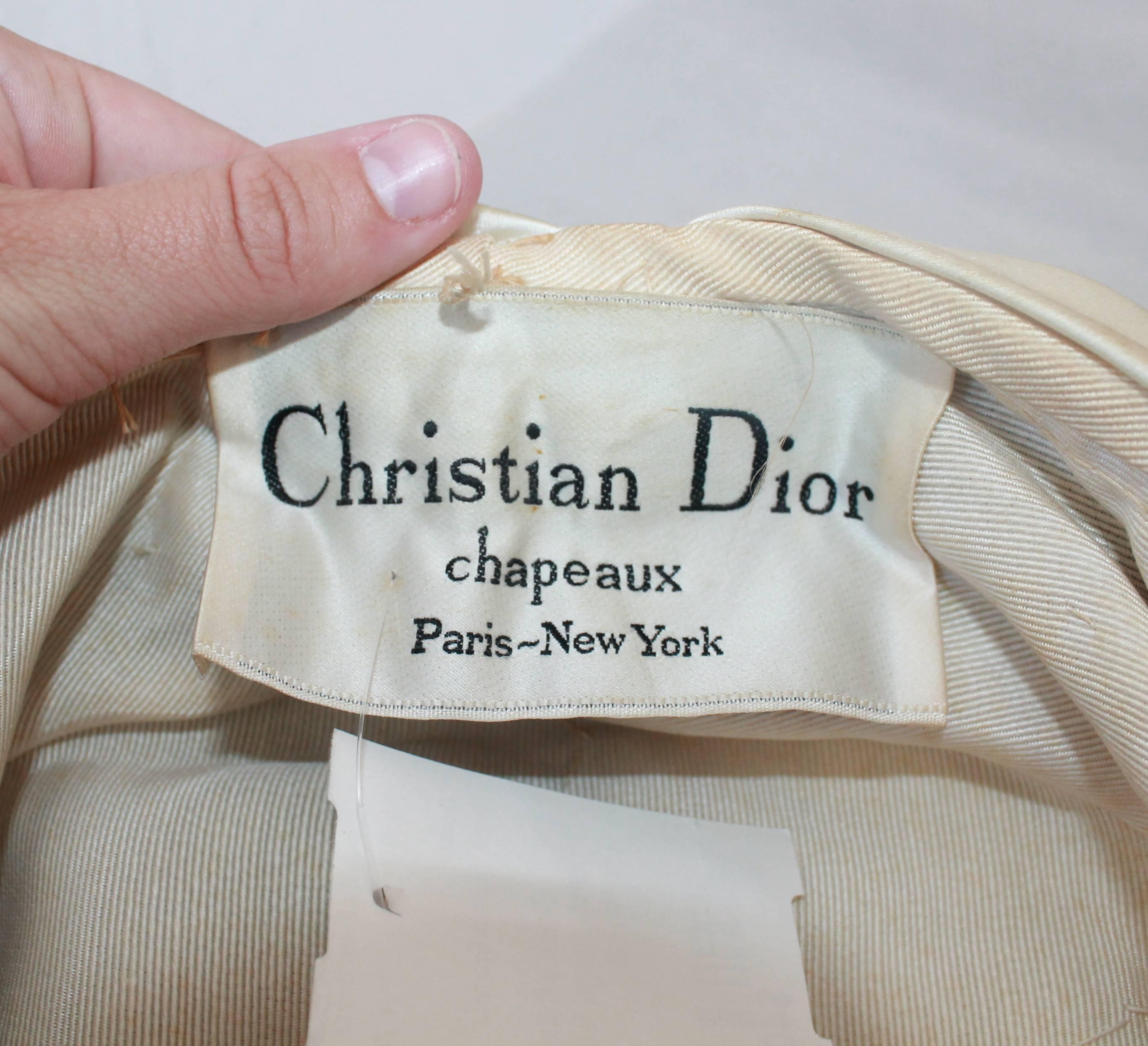 Christian Dior 1960's Vintage Black, Brown & Ivory Silk Turban Hat  1
