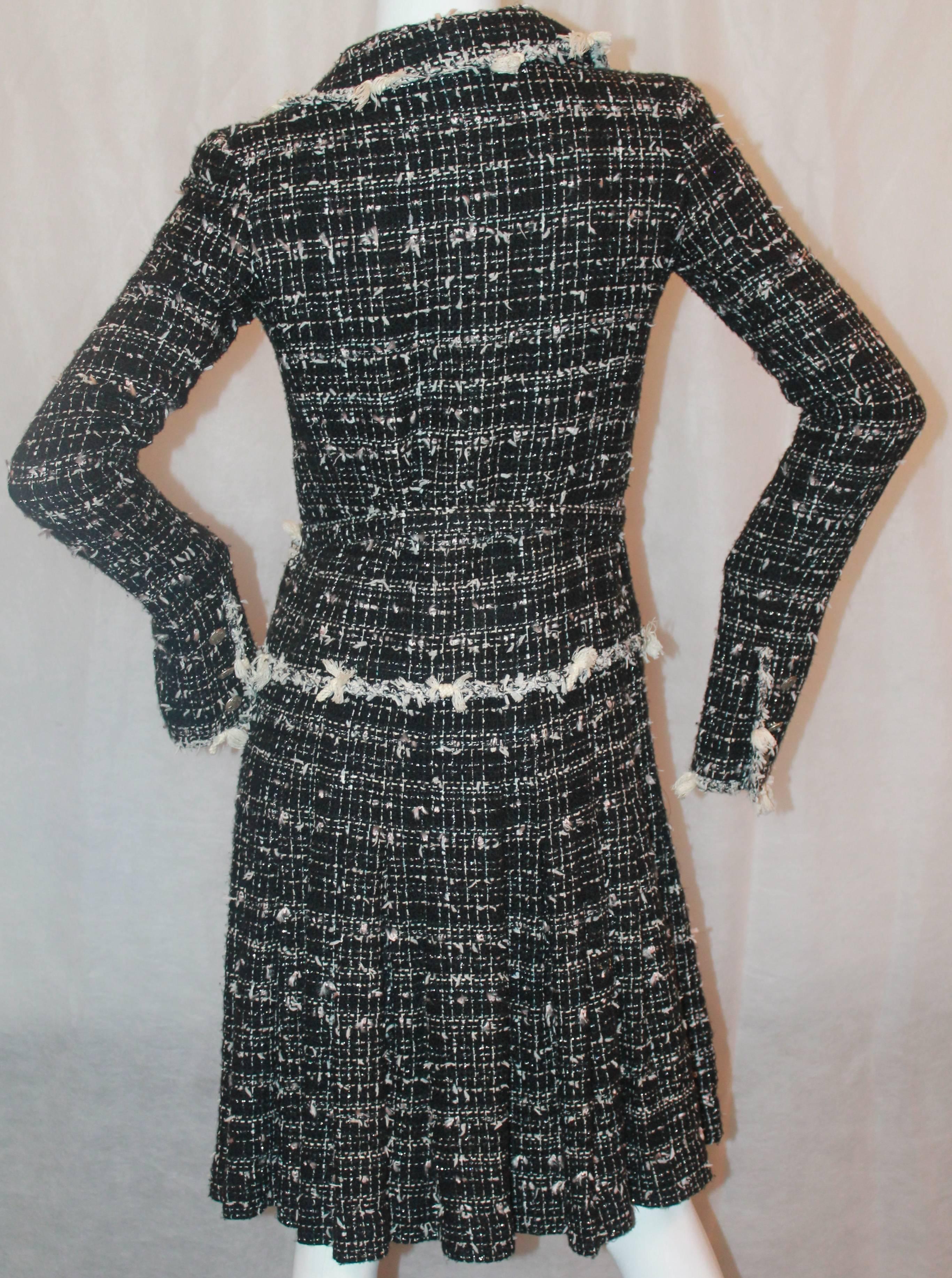 Women's Chanel Black & Ivory Tweed Jacket Style Dress - 38 - Circa 05C