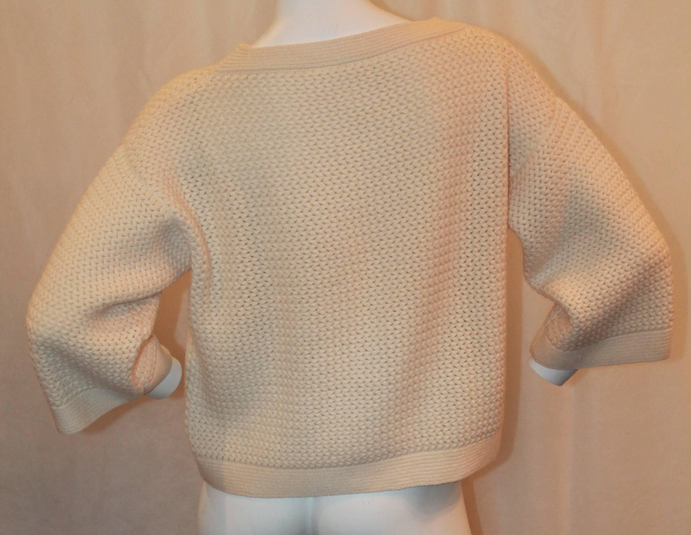 Beige Chanel Ivory Cashmere Oversized Knitted Sweater Top - 2007 - 42