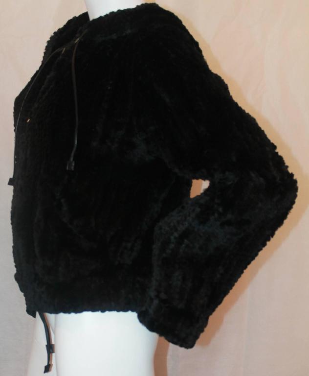Sonia Rykiel Black Rabbit Knit Fur Zip Up Jacket w/ Hood-Medium - Circa