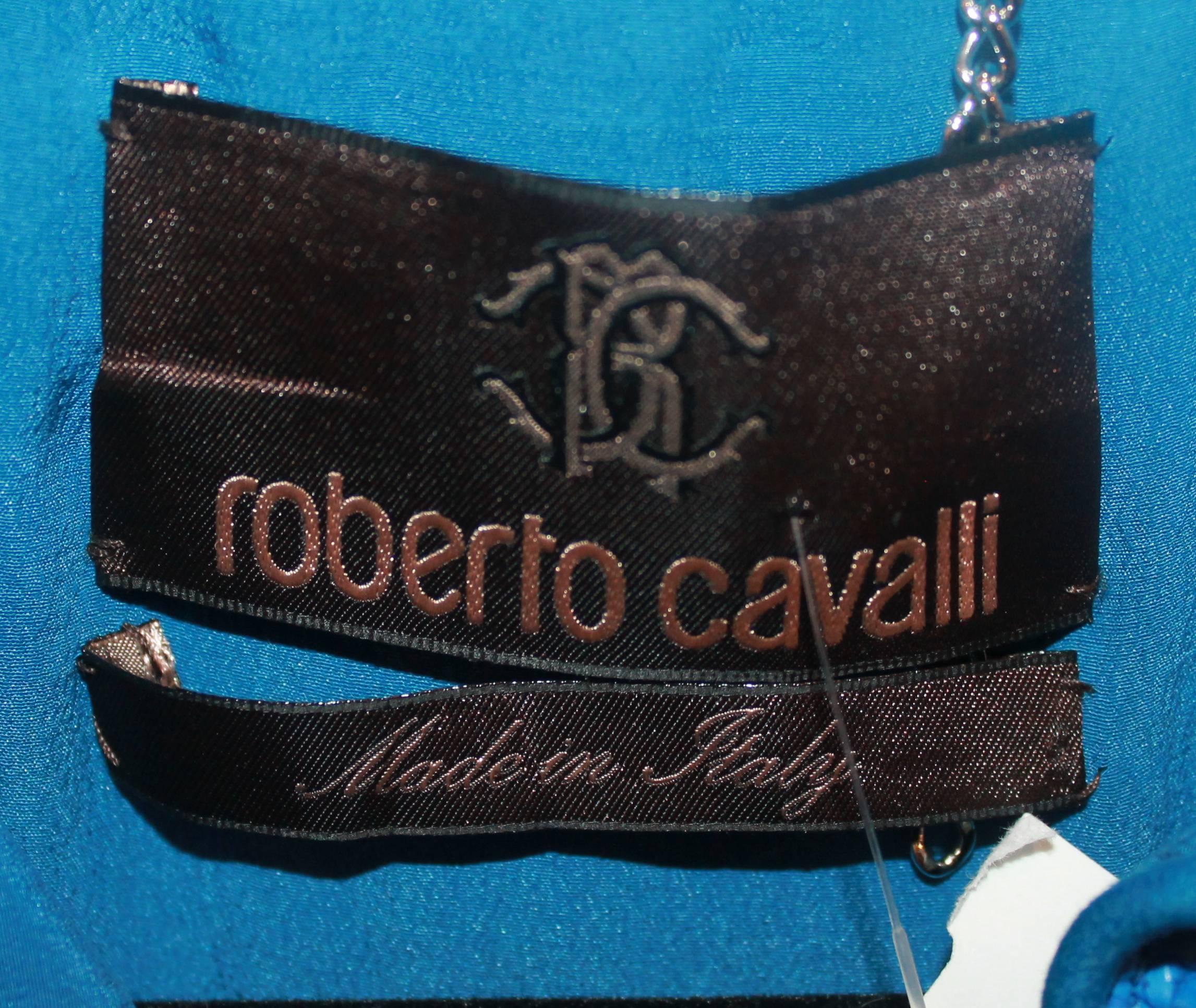 Roberto Cavalli Blue Silk, Snake, & Suede Jacket - 42 4