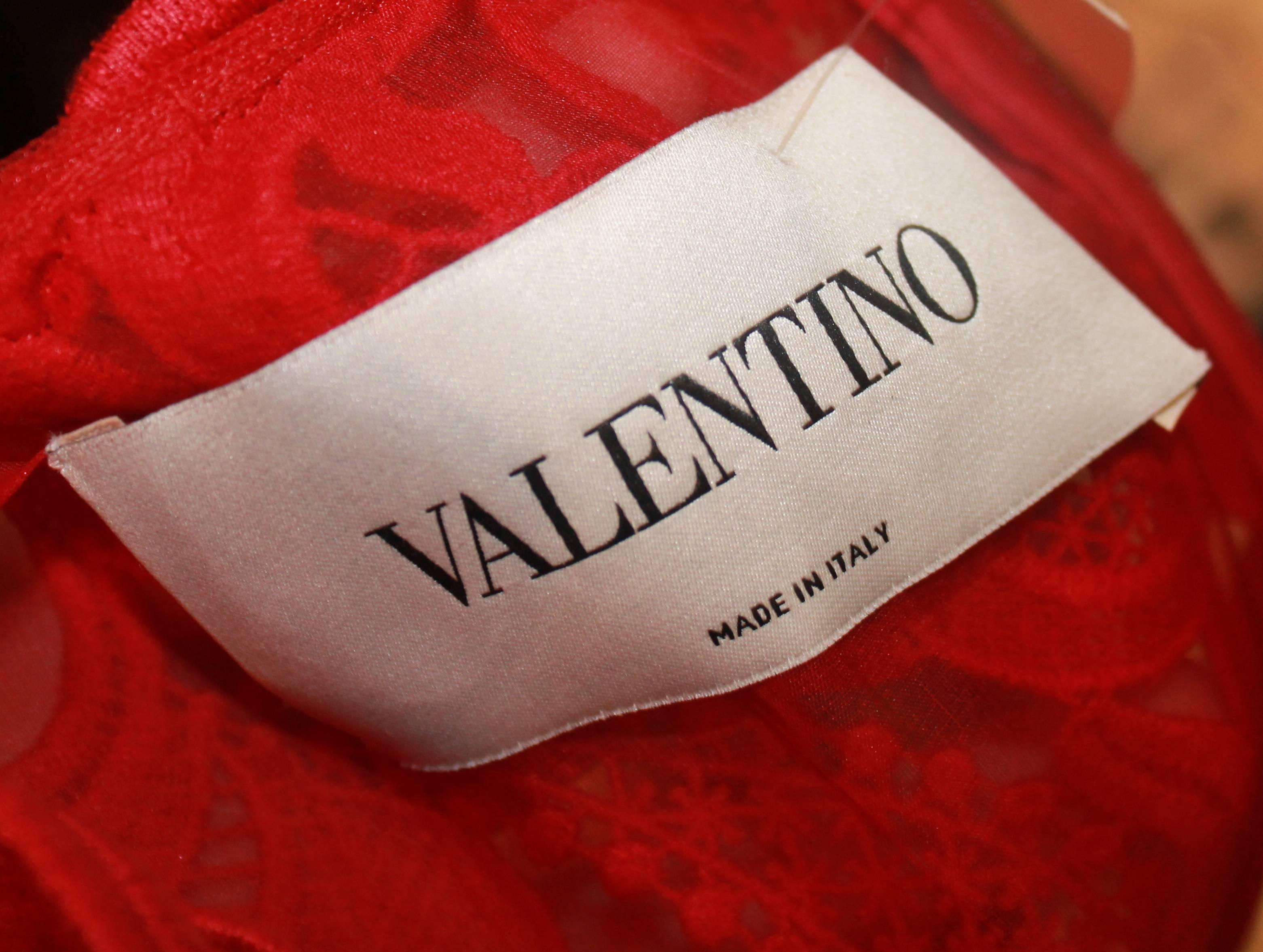 Valentino Red Soutache Lace Dress - Small 3