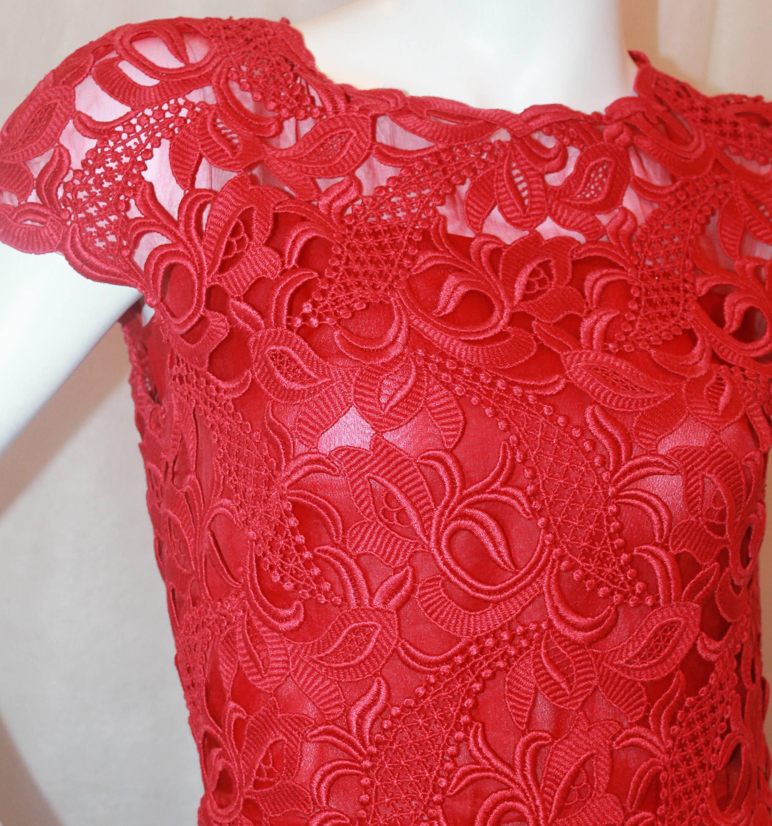 Valentino Red Soutache Lace Dress - Small 1