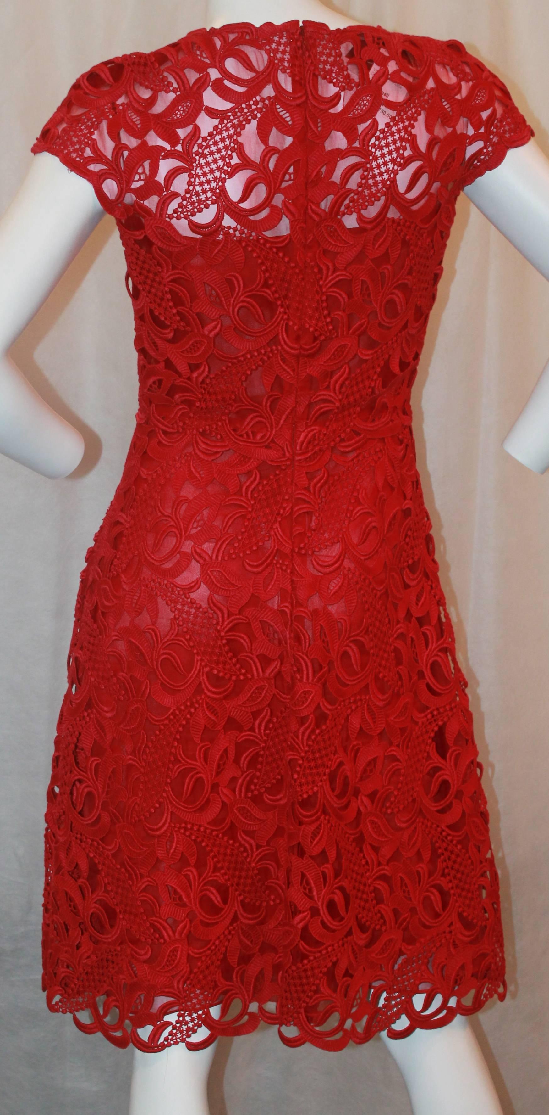 Women's Valentino Red Soutache Lace Dress - Small