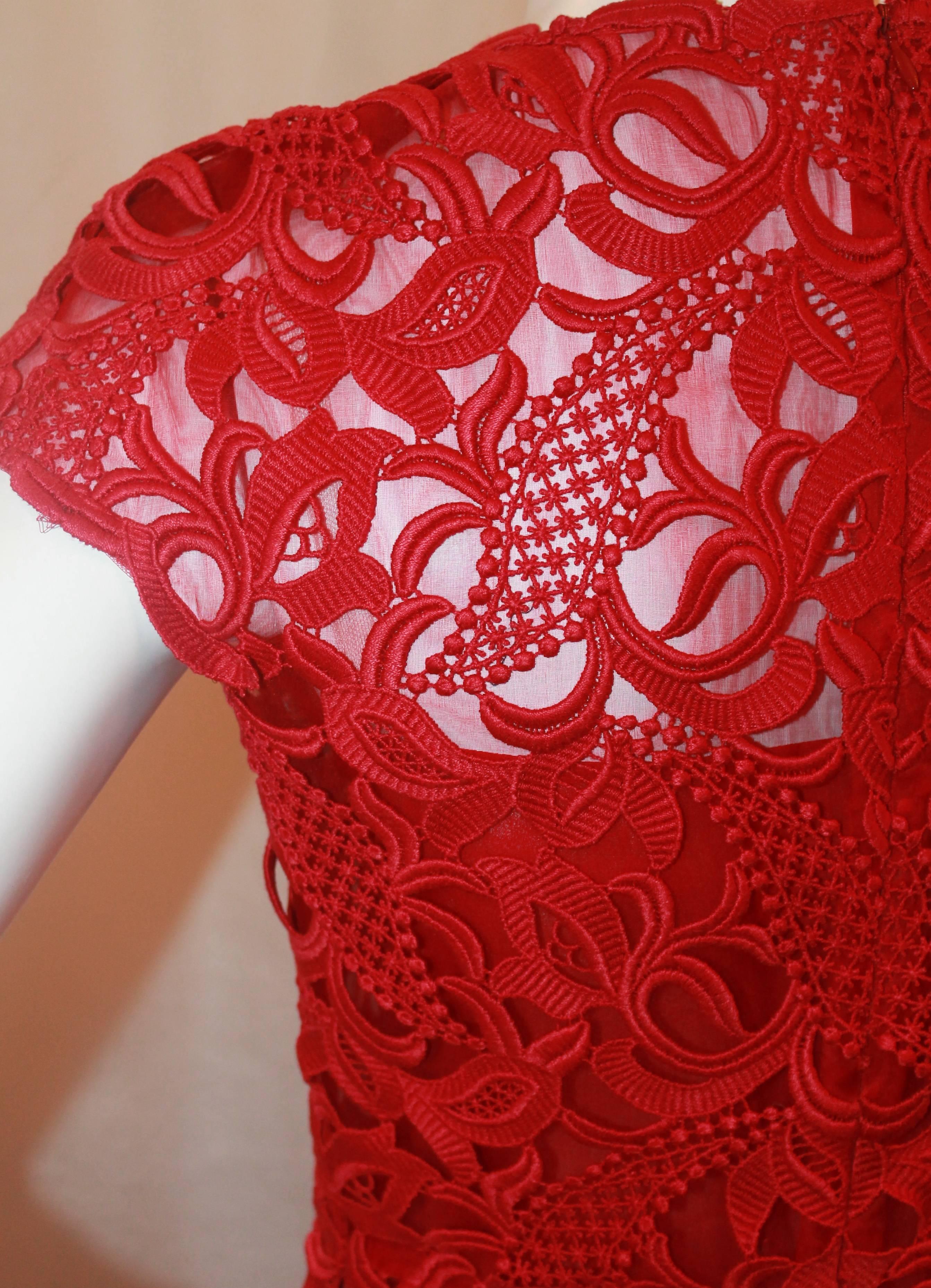 Valentino Red Soutache Lace Dress - Small 2
