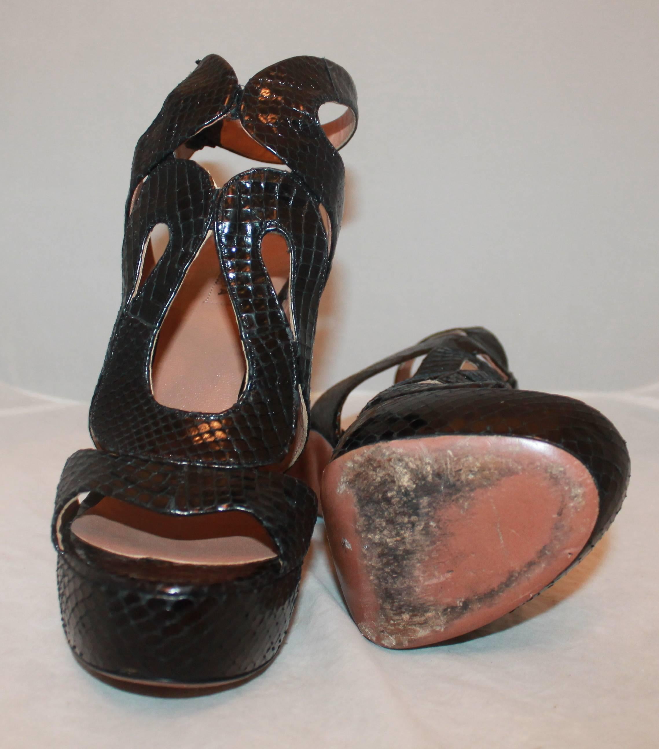 Alaia Black Plaform Cutout Snakeskin Heel - 40 For Sale 1
