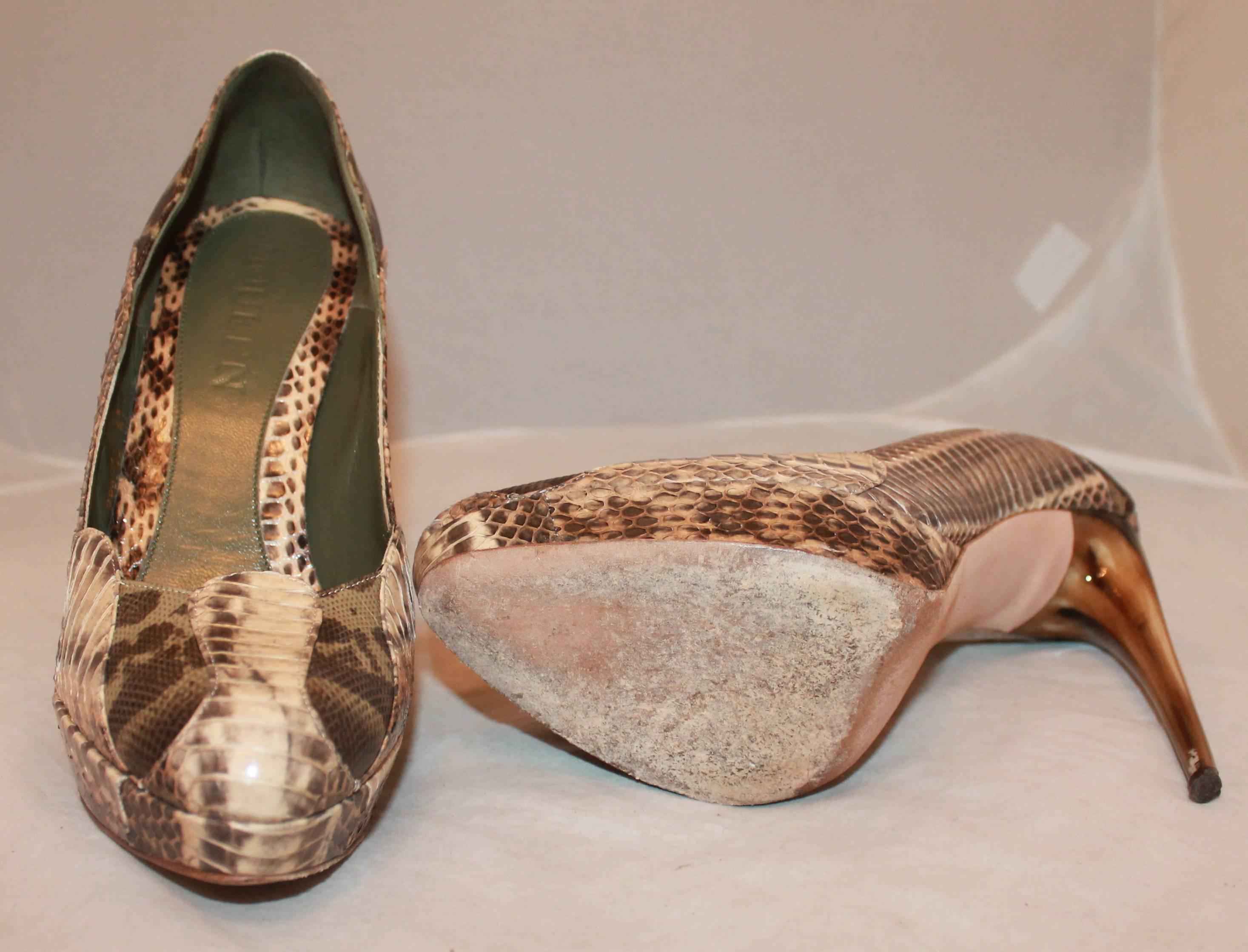 Alexander McQueen Earthtone Snake Skin & Lizard Patchwork Pumps - 41 2