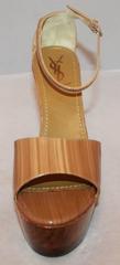 YSL Light Brown & Gold Wood & Patent Cutout Wedge Sandals - 41