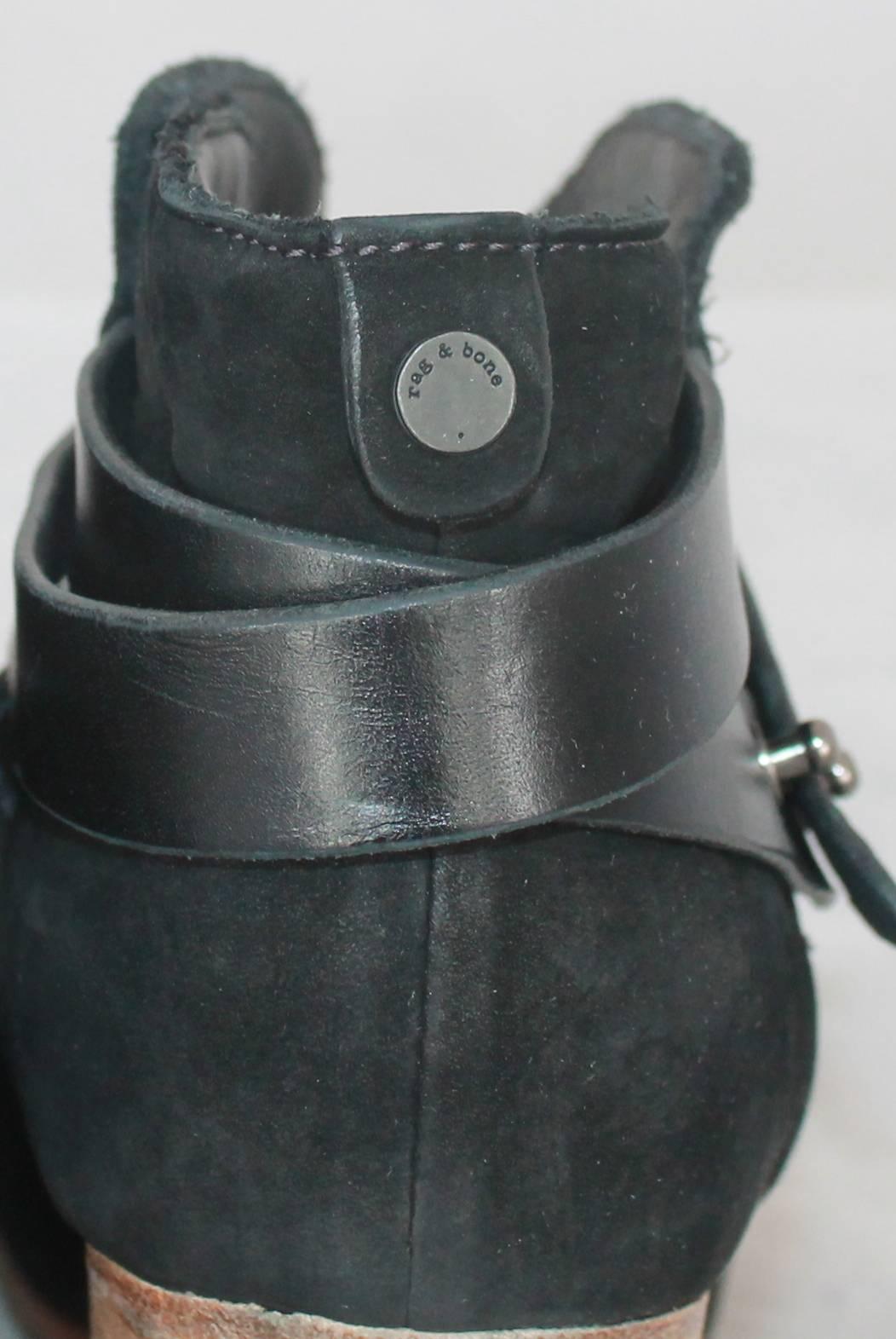 Rag & Bone Black Suede Black booties w/ Leather Wrap-Around Strap - 41 1