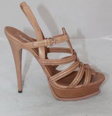 YSL Tan Leather Strappy Platform Heel w/ Slingback Strap - 41
