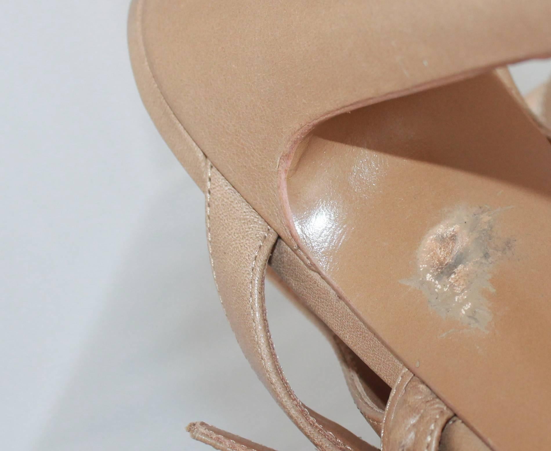Brown YSL Tan Leather Strappy Platform Heel w/ Slingback Strap - 41 For Sale