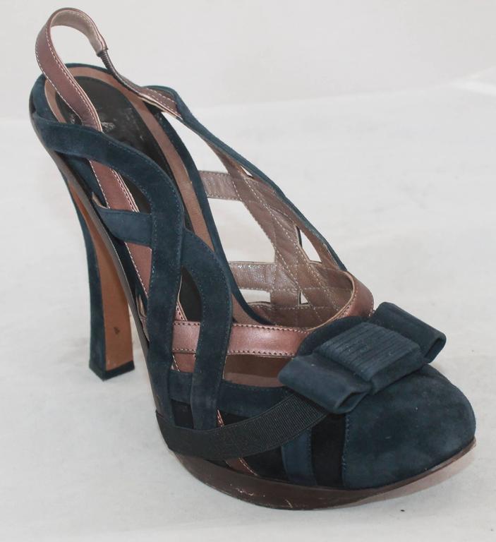 Marni Navy and Brown Woven Suede Pumps w/ Slingback Strap and Removable ...
