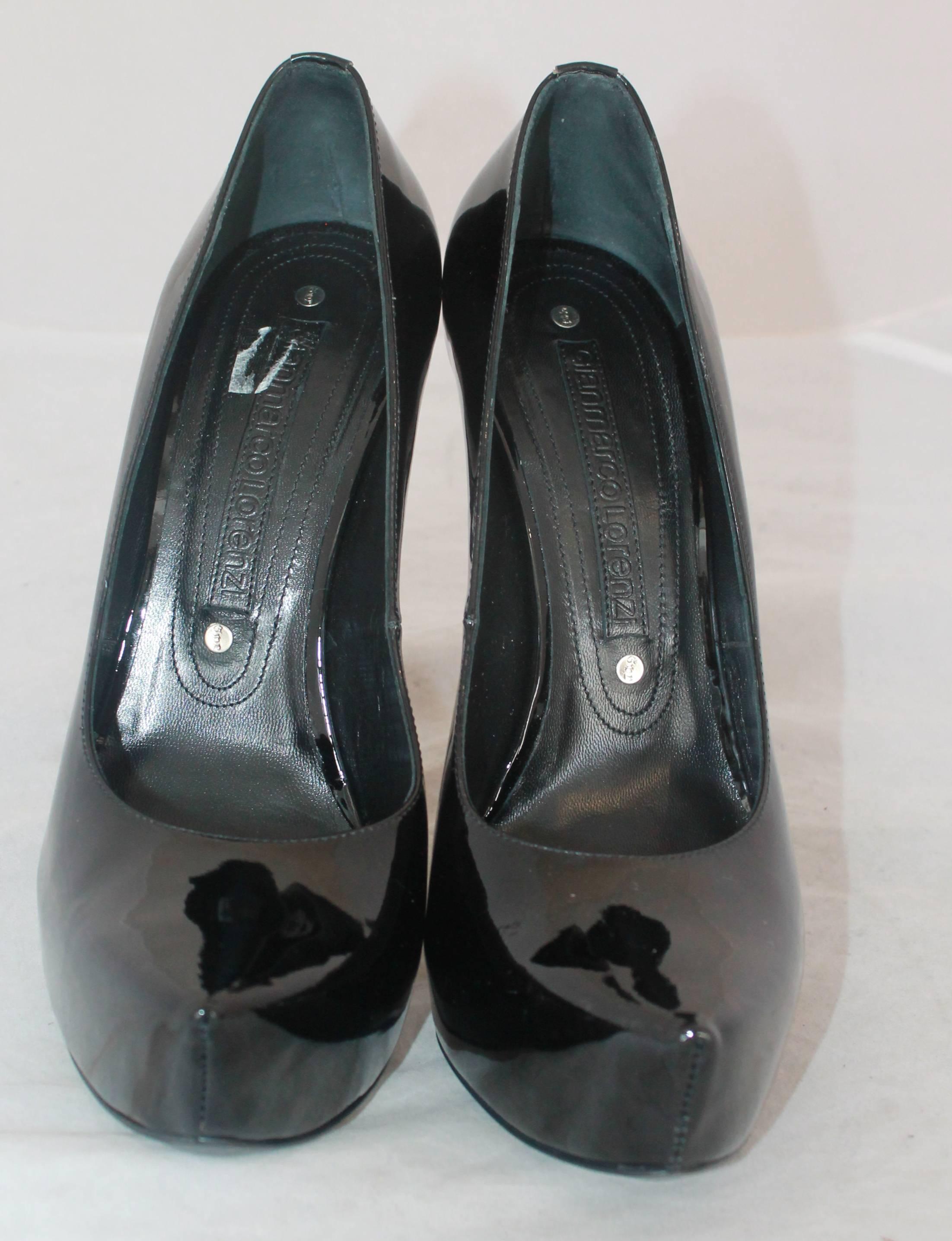 Gianmarco Lorenzi Bombas con punta de charol negro - NWT - 40 Negro en venta