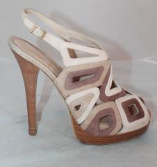 Fendi Earth Tones Suede Cutout Multi Tone Open Toe Slingback Platform Heel - 41