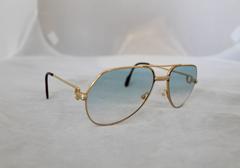 Cartier Gold Rimmed Aviator-Style Sunglasses w/ Blue Faded Lenses