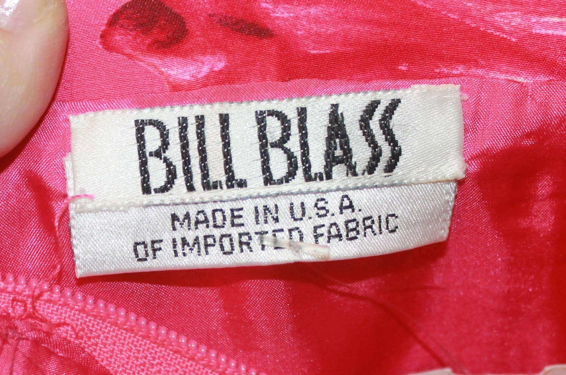 Bill Blass 1970's Vintage Fuchsia Strapless Floral Print Gown - 8 2
