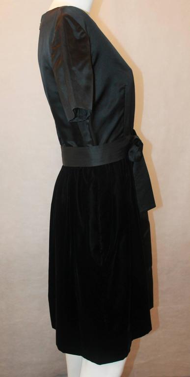 Bills Blass 1970's Vintage Black Velvet and Satin Short Sleeve Dress ...