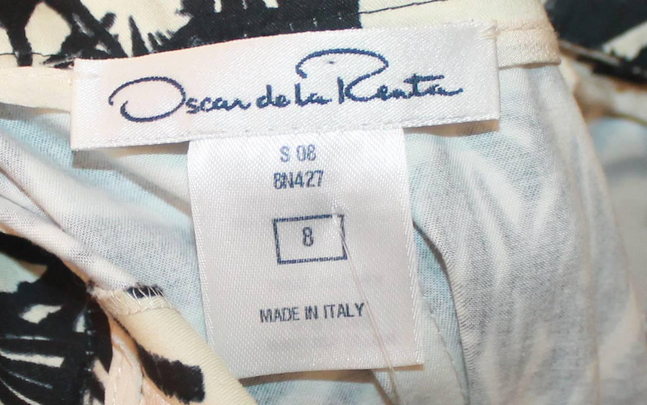 Oscar de la Renta Black & Ivory Abstract Printed Cotton Skirt - 8 1