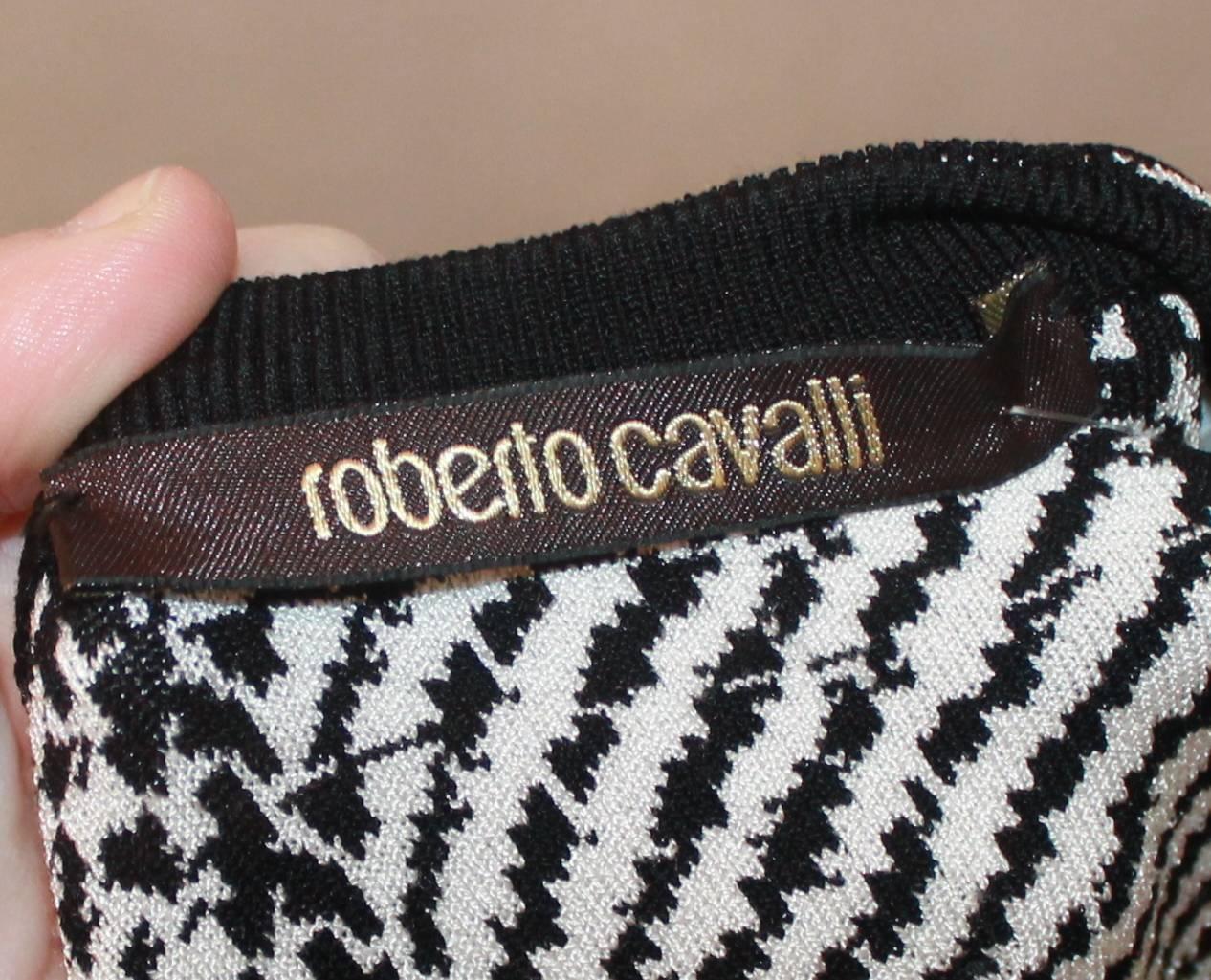 Roberto Cavalli Black, White & Red Printed Long Sleeve Dress - 40 1