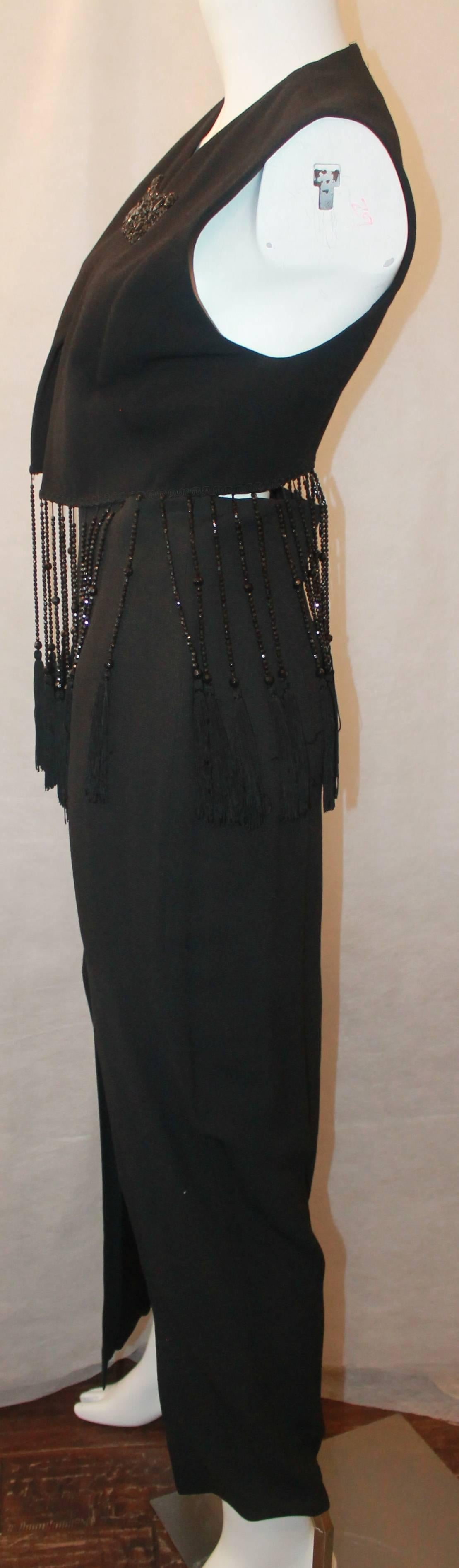 Dolce & Gabbana Black Maxi Skirt with Beaded Fringe Vest & Tassels- 6 In Excellent Condition In West Palm Beach, FL