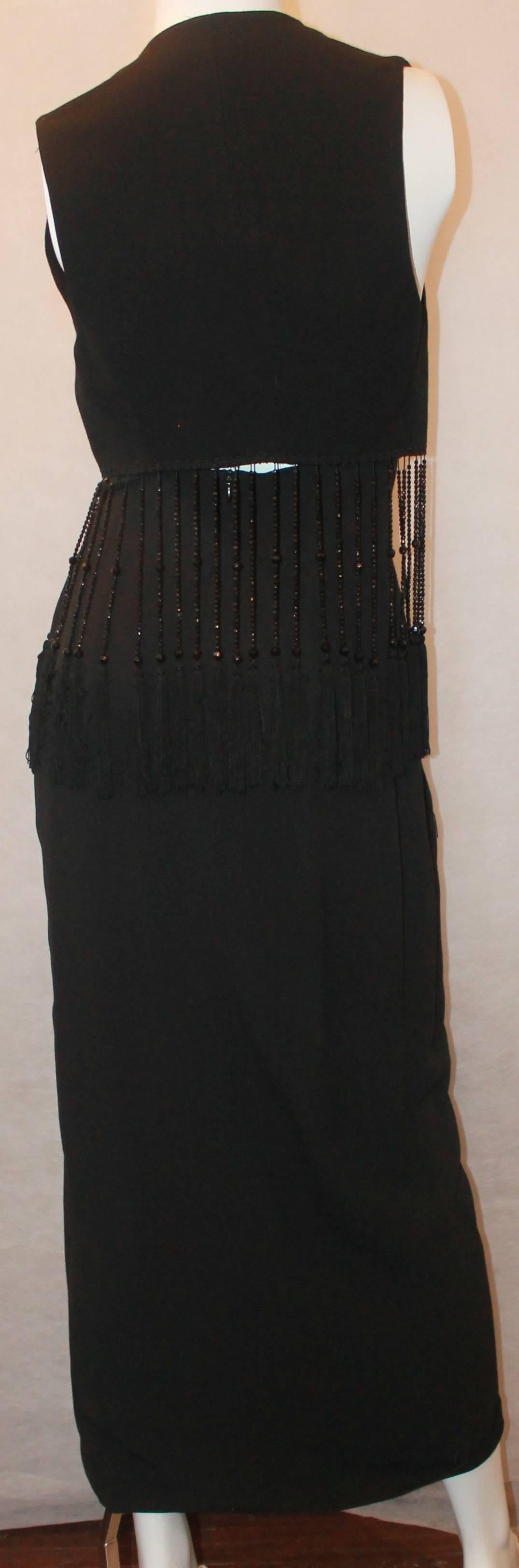 Women's Dolce & Gabbana Black Maxi Skirt with Beaded Fringe Vest & Tassels- 6