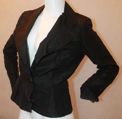 Lanvin Black Silk Taffeta Jacket w/ Cinched Waist & Ribbon - S
