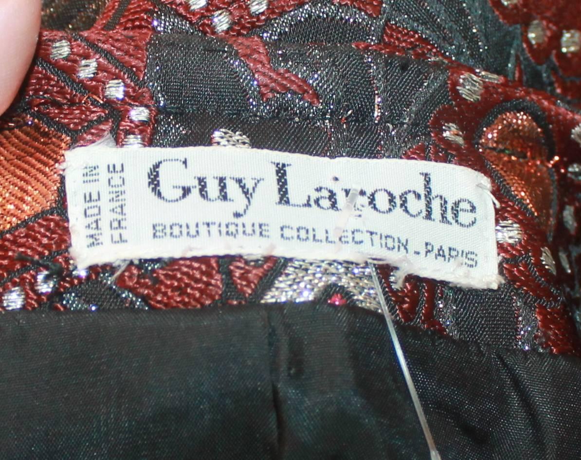Veste en brocart brun et multicolore de Guy Laroche - Taille 4 - Circa 80/90's Pour femmes en vente