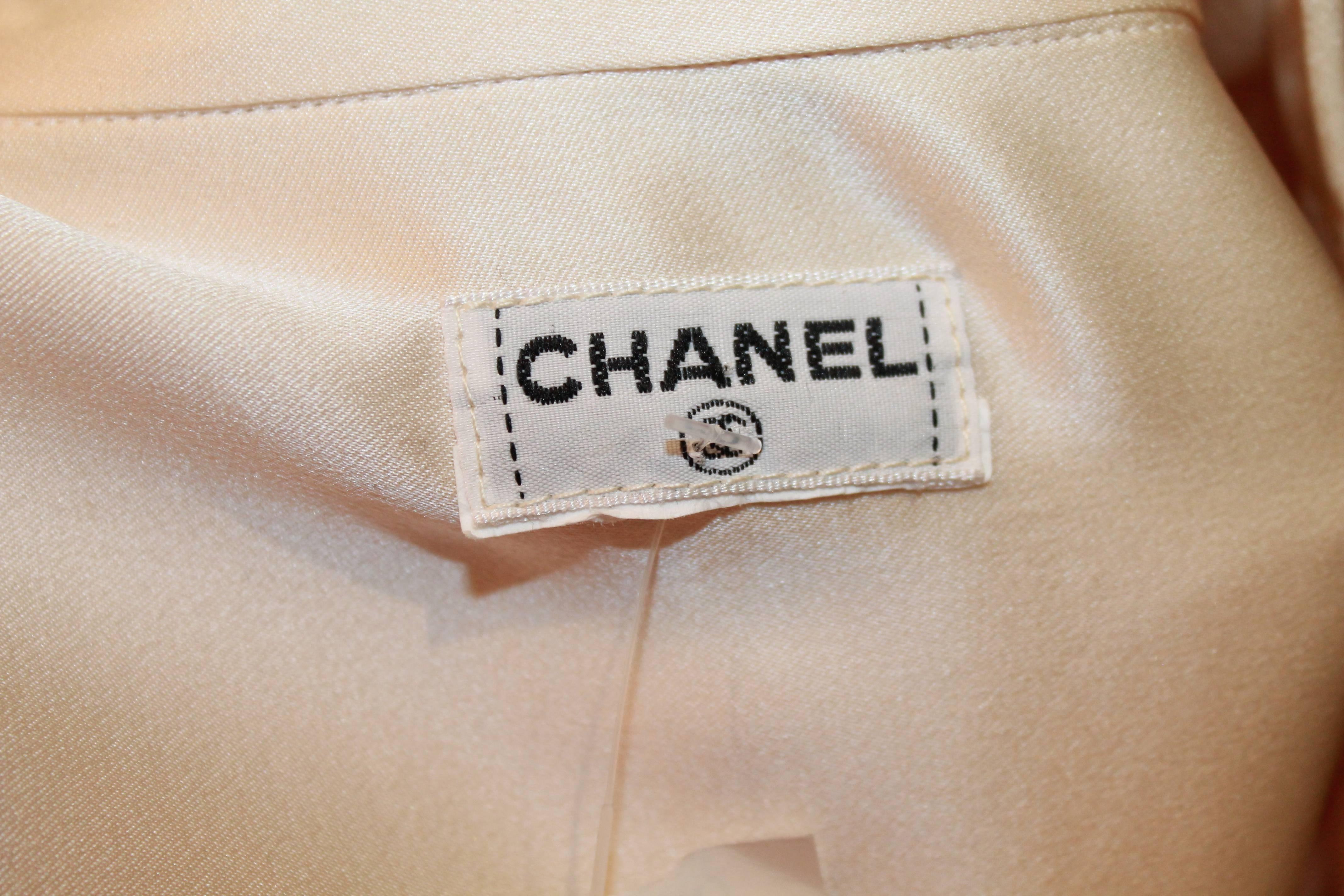 Chanel 1980's Vintage Ivory Silk Long Sleeve Blouse - M 2