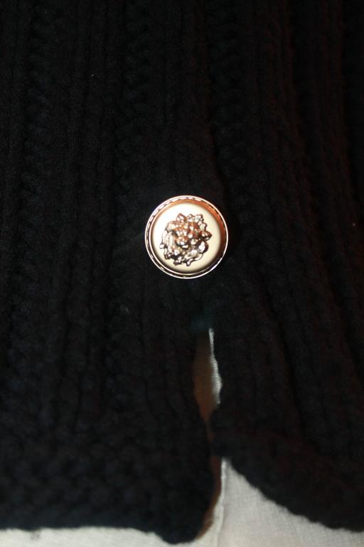 Chanel Black Heavy Knit Sweater with Front Gold Lion Button - 42 at ...