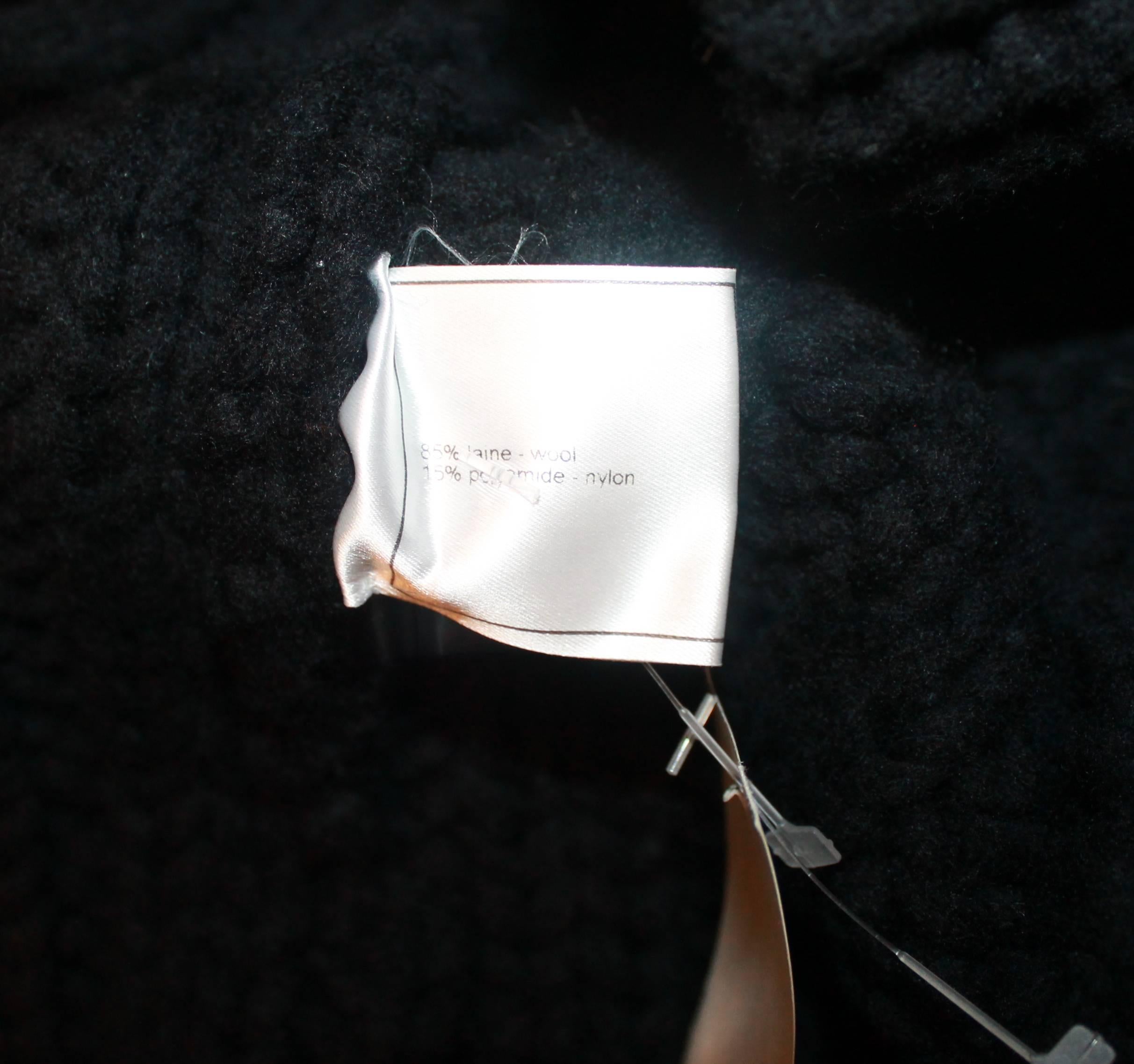 Women's Chanel Black Heavy Knit Sweater with Front Gold Lion Button - 42