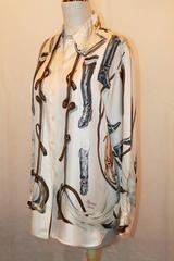 Hermes 1990's Vintage "A Propos de Bottes" Equestrian Theme Blouse - 40