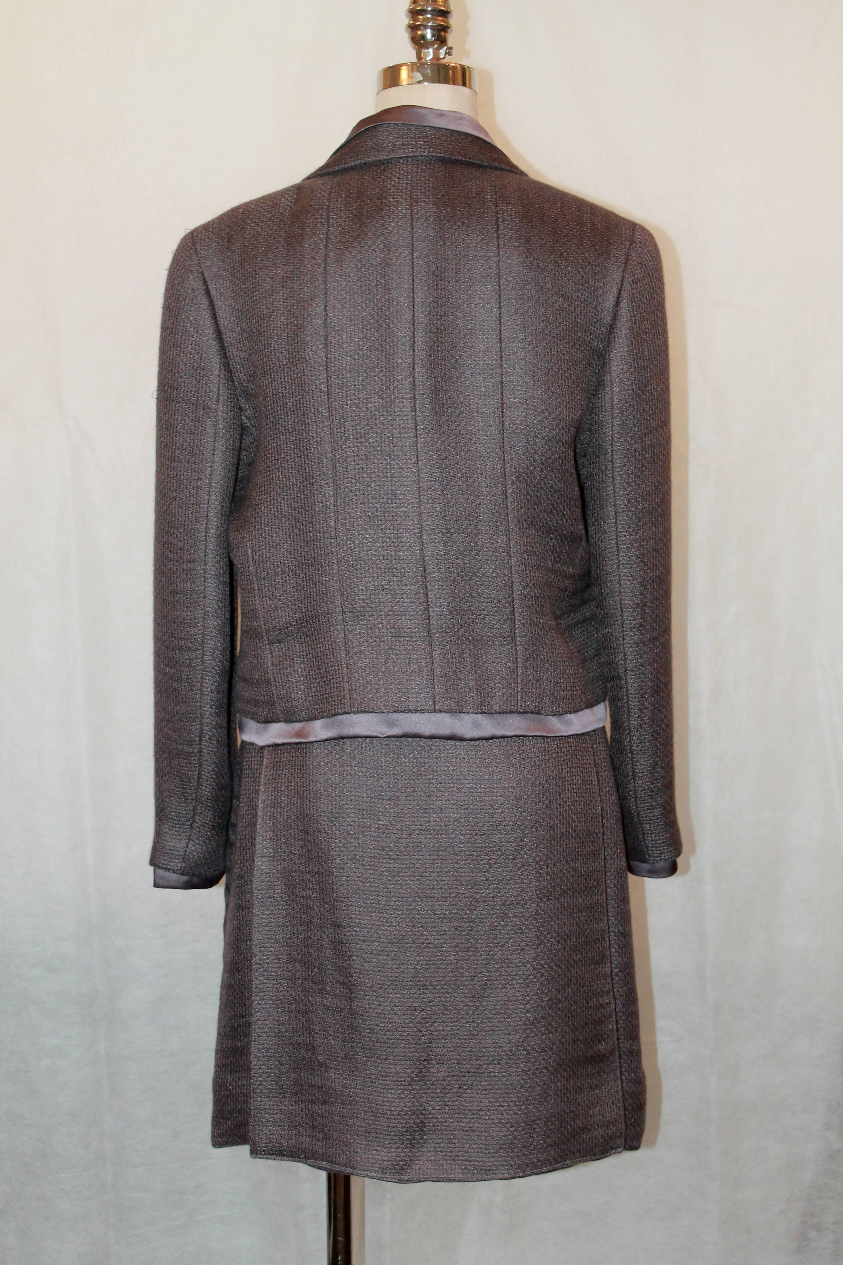 Chanel Automne 1999 Aubergine Ensemble Jupe Mohair et Soie - Taille 40 en vente 1