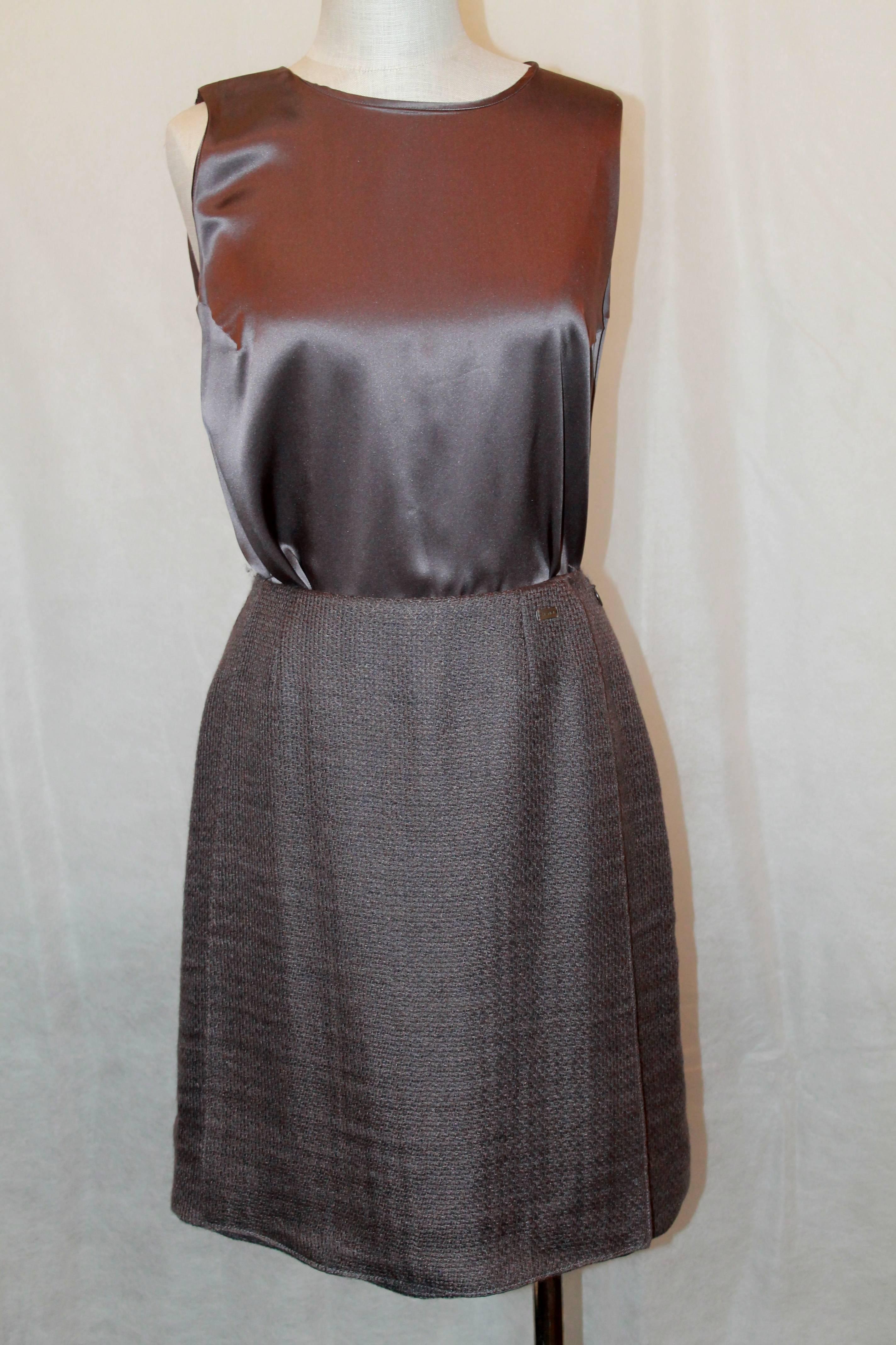 Chanel Fall 1999 Eggplant Mohair & Silk Skirt Suit & Top Set -Size 40 For Sale 1