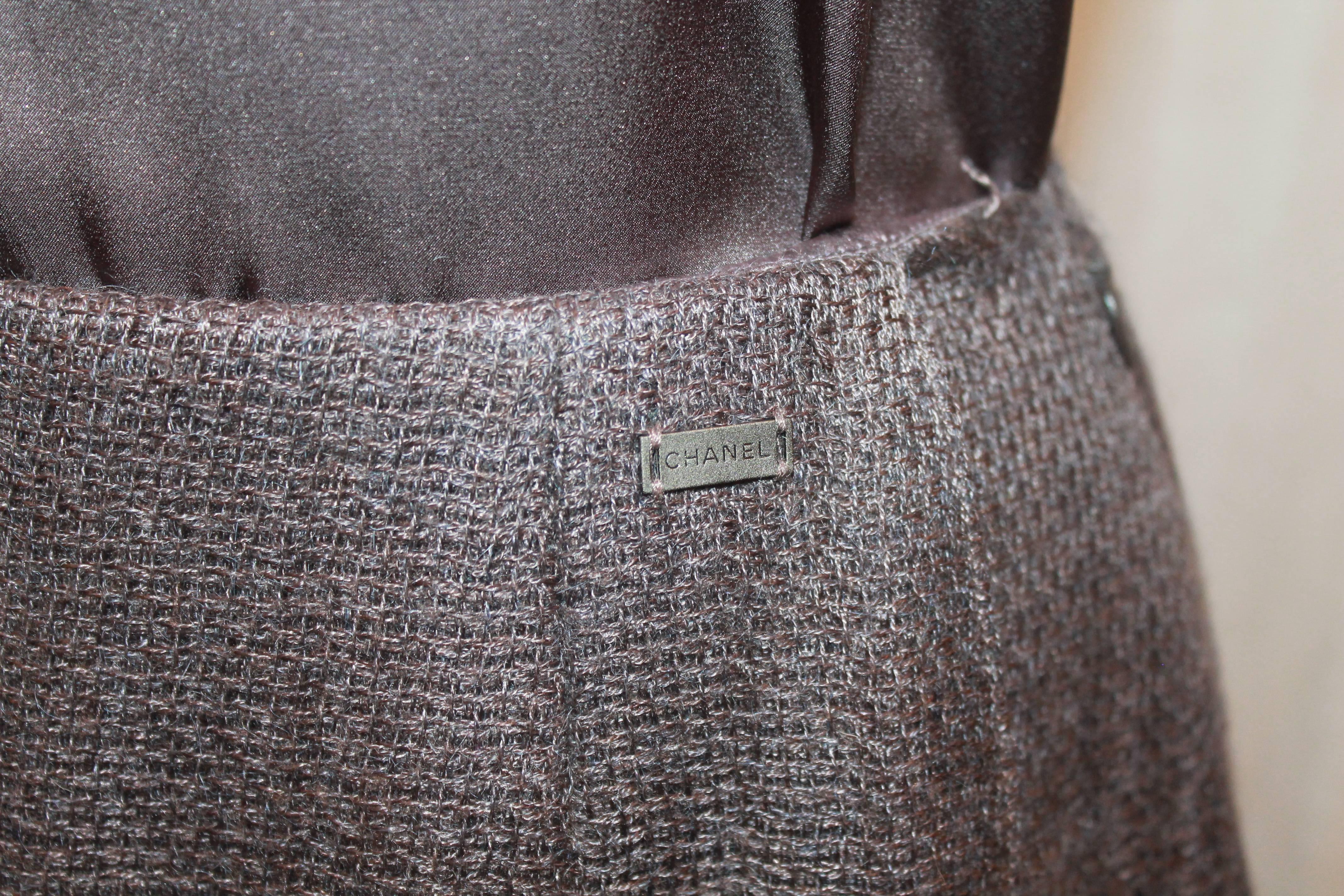 Chanel Automne 1999 Aubergine Ensemble Jupe Mohair et Soie - Taille 40 en vente 3