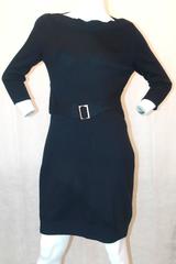 Chanel Navy Cashmere 3/4 Sleeve Dress w/ Wide-Cut Neck & Belt w/ Gold Buckle -40