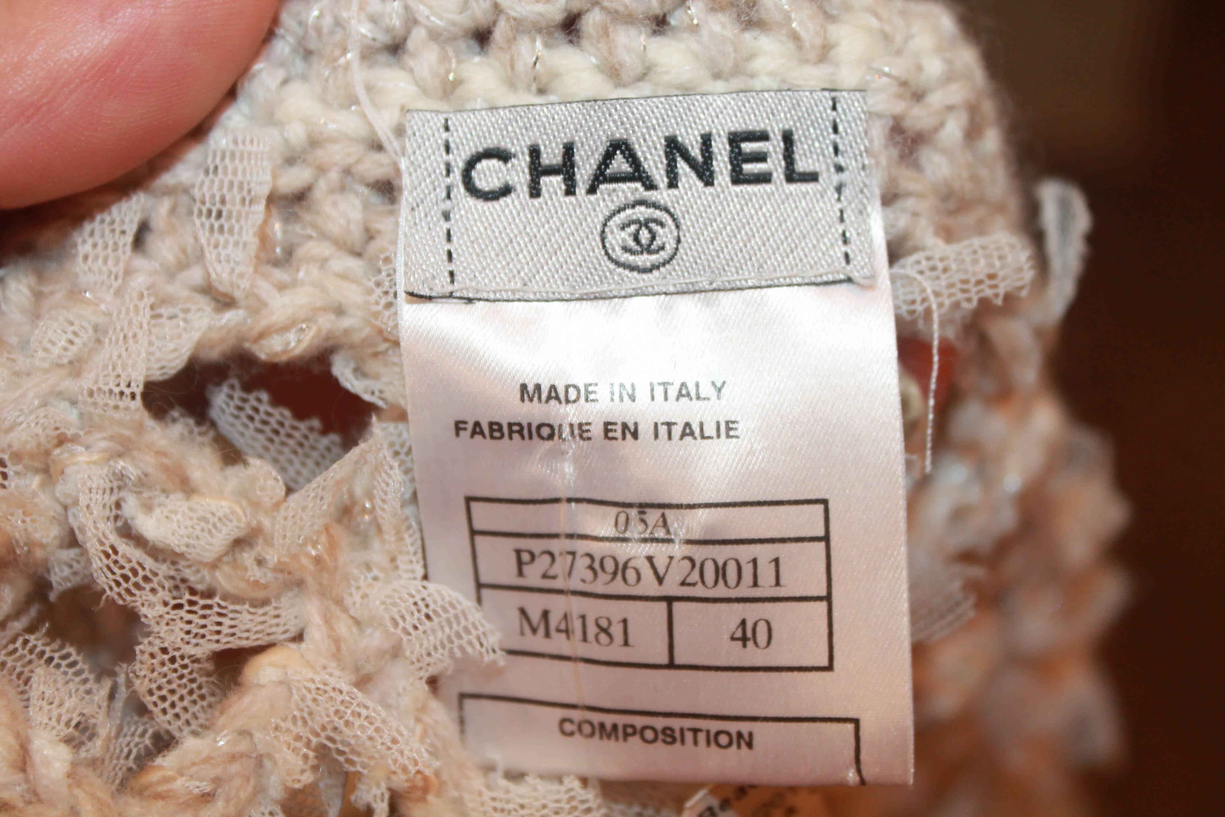 Chanel Ivory Cashmere Crochet Vest with Beige Trim & Fringe - 40 - circa 2005 3