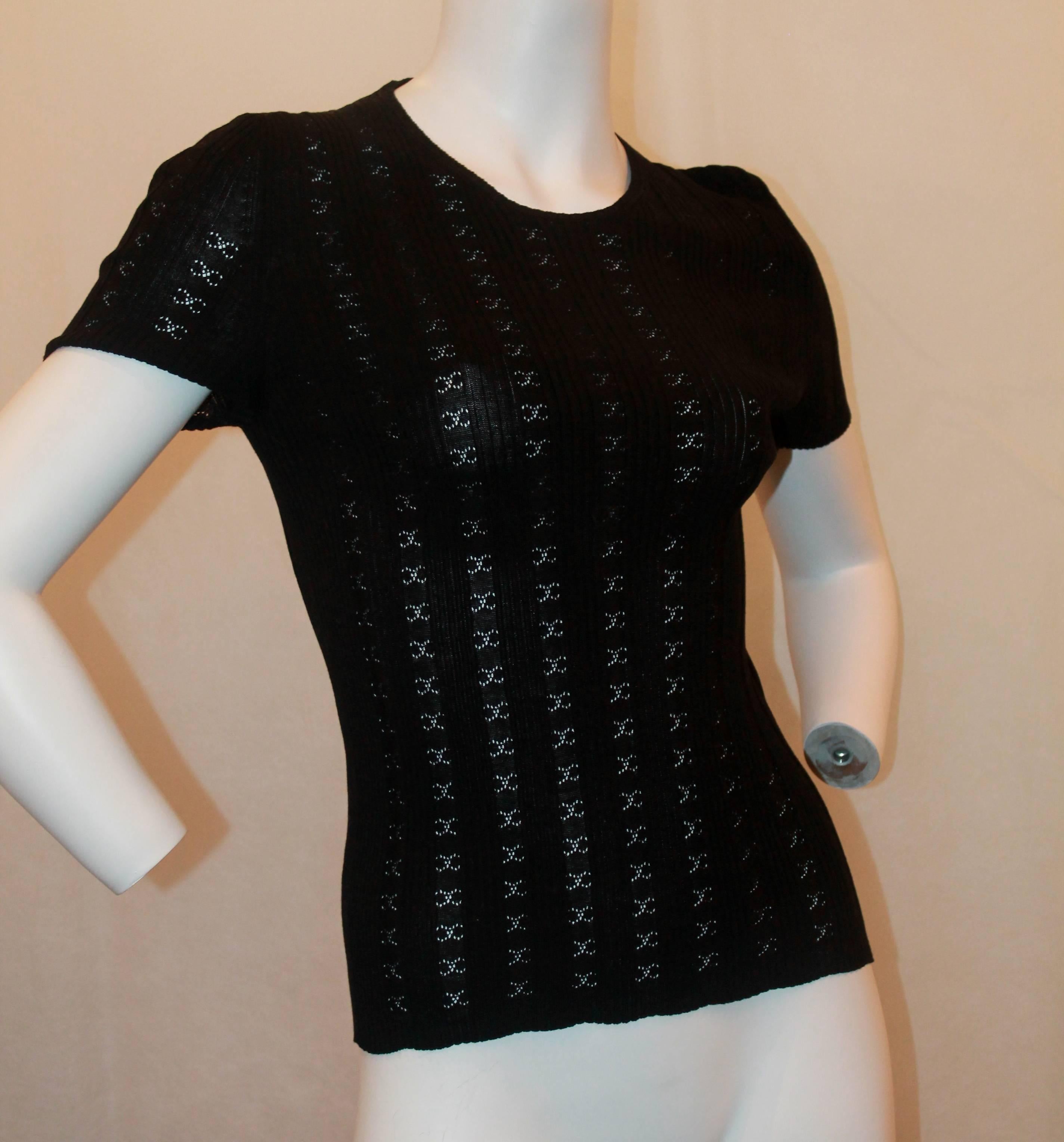 Chanel Black Cotton Short Sleeve Knitted Top w/ 