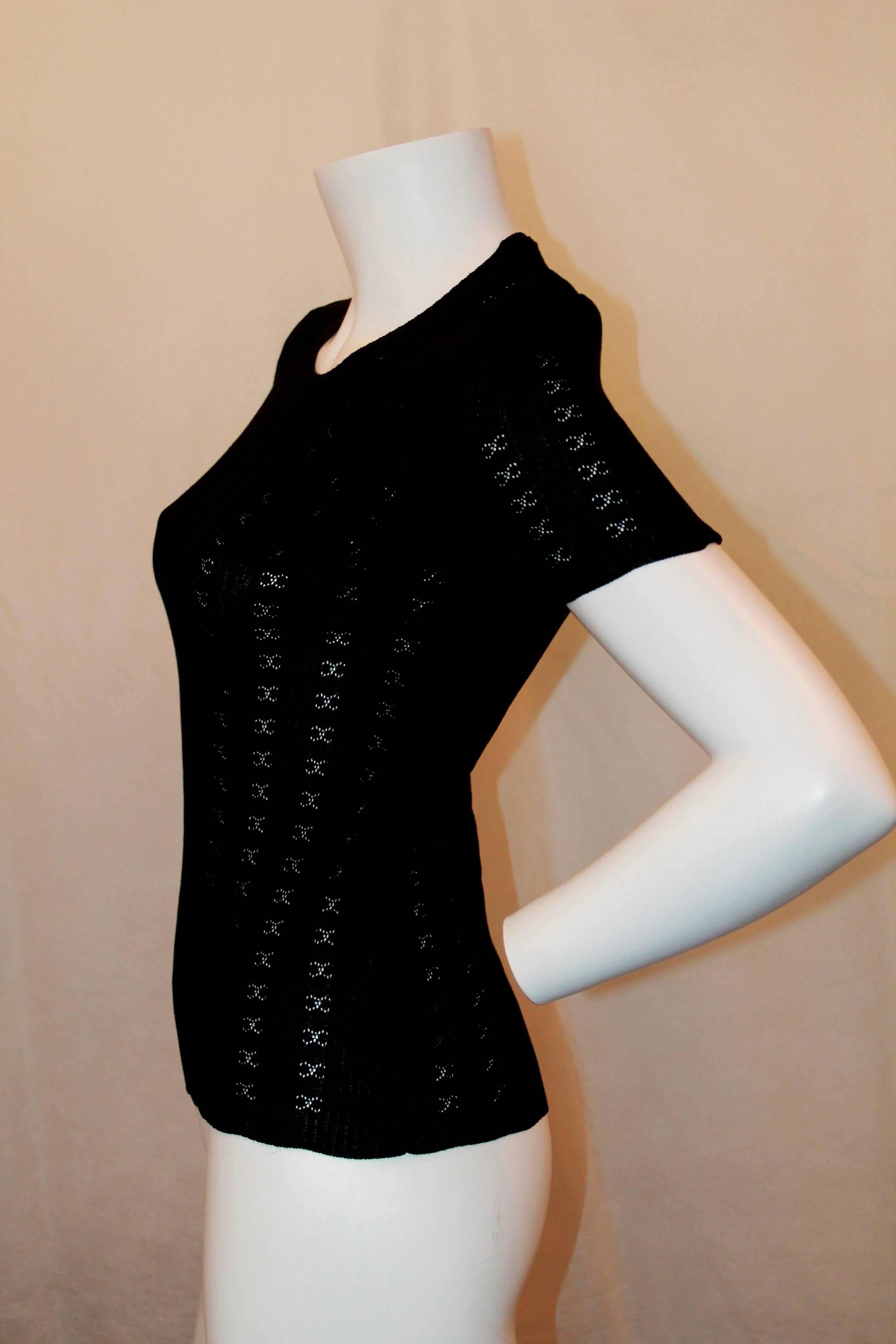Chanel Black Cotton Short Sleeve Knitted Top w/ 