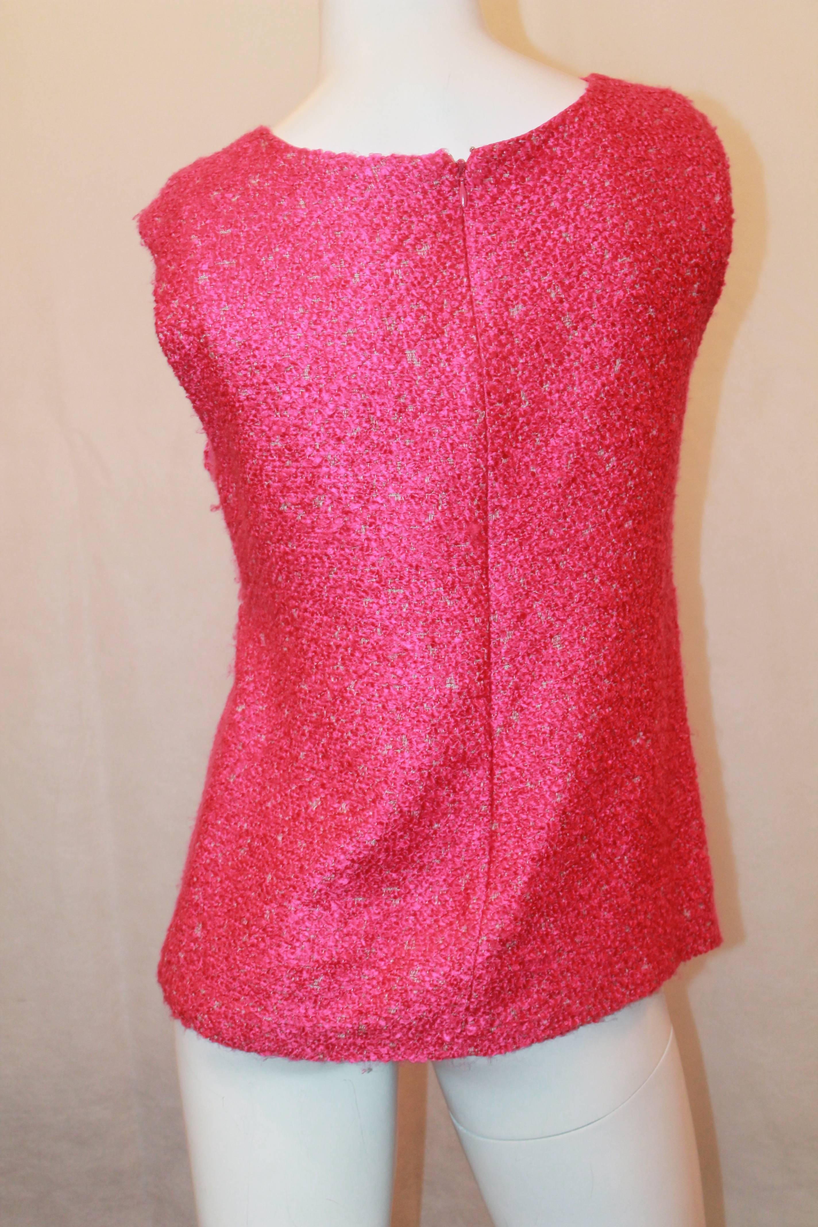 Chanel Fuchsia Tweed Top w/ Gripoix Detail & Knotted Ruched Front - NWT - 40 In New Condition In West Palm Beach, FL