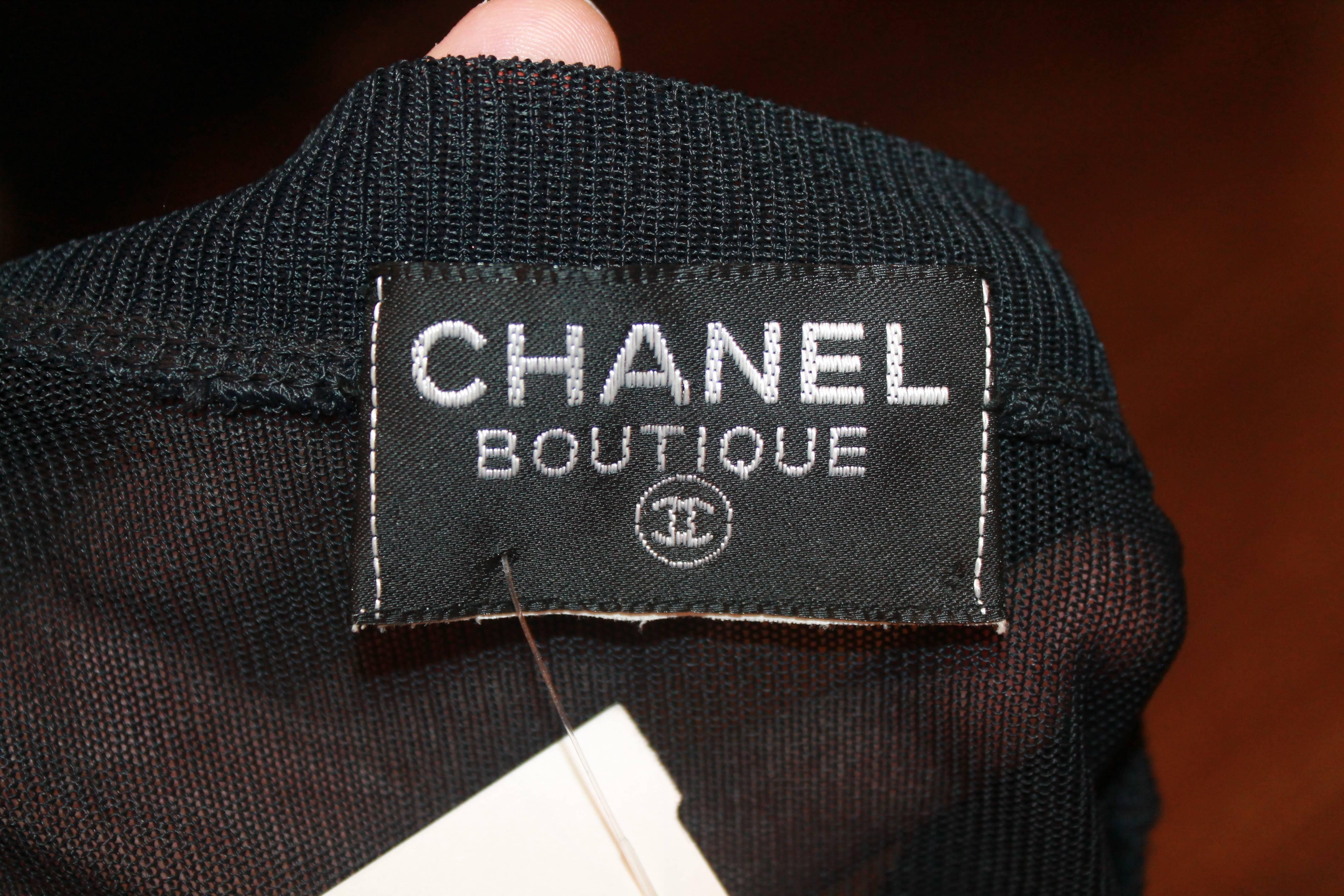 Chanel Vintage Black Mesh Jersey Short Sleeve Top w/ 